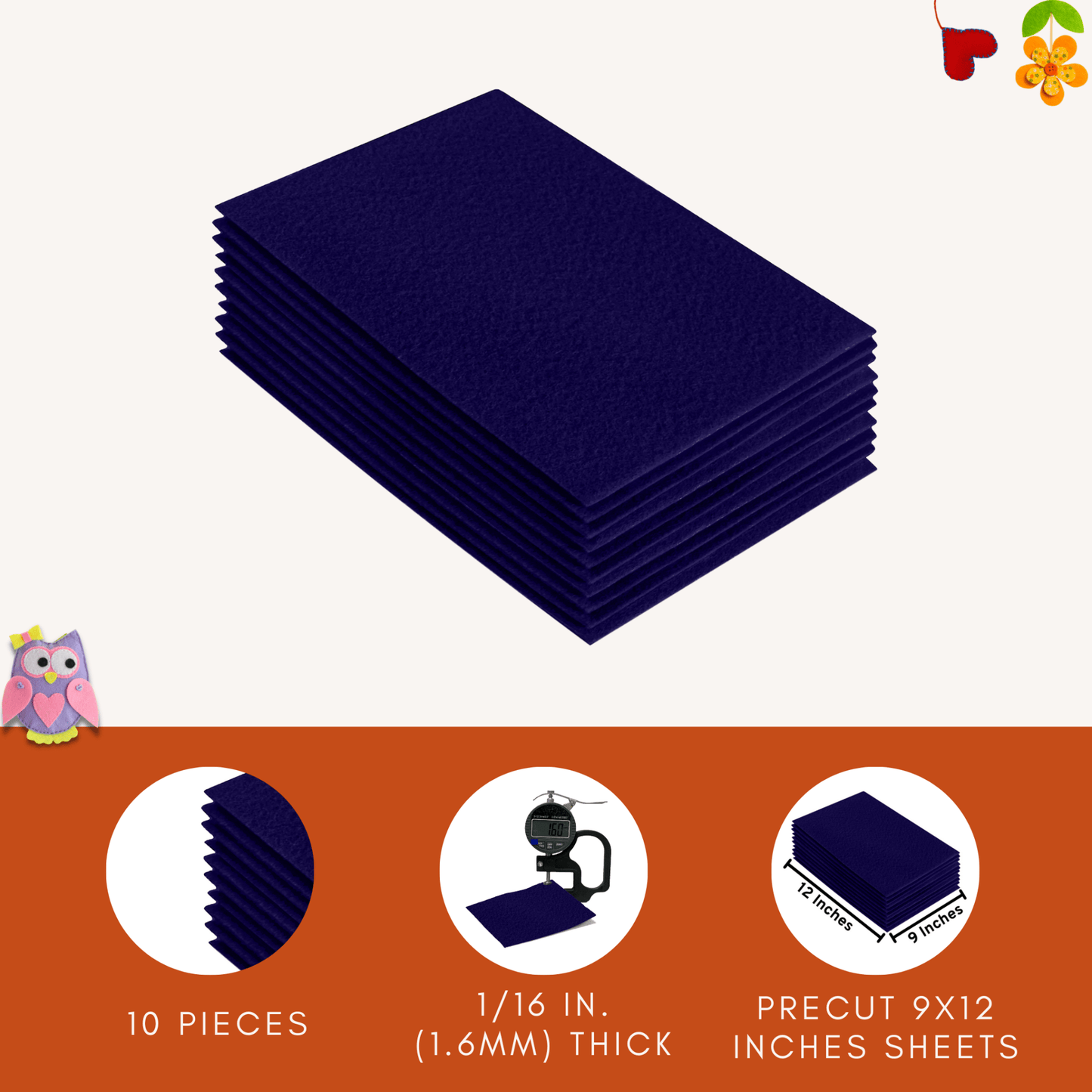 FabricLA Acrylic Felt 9"X12" Sheet Packs | Navy Blue - Prismatic Fiber Arts