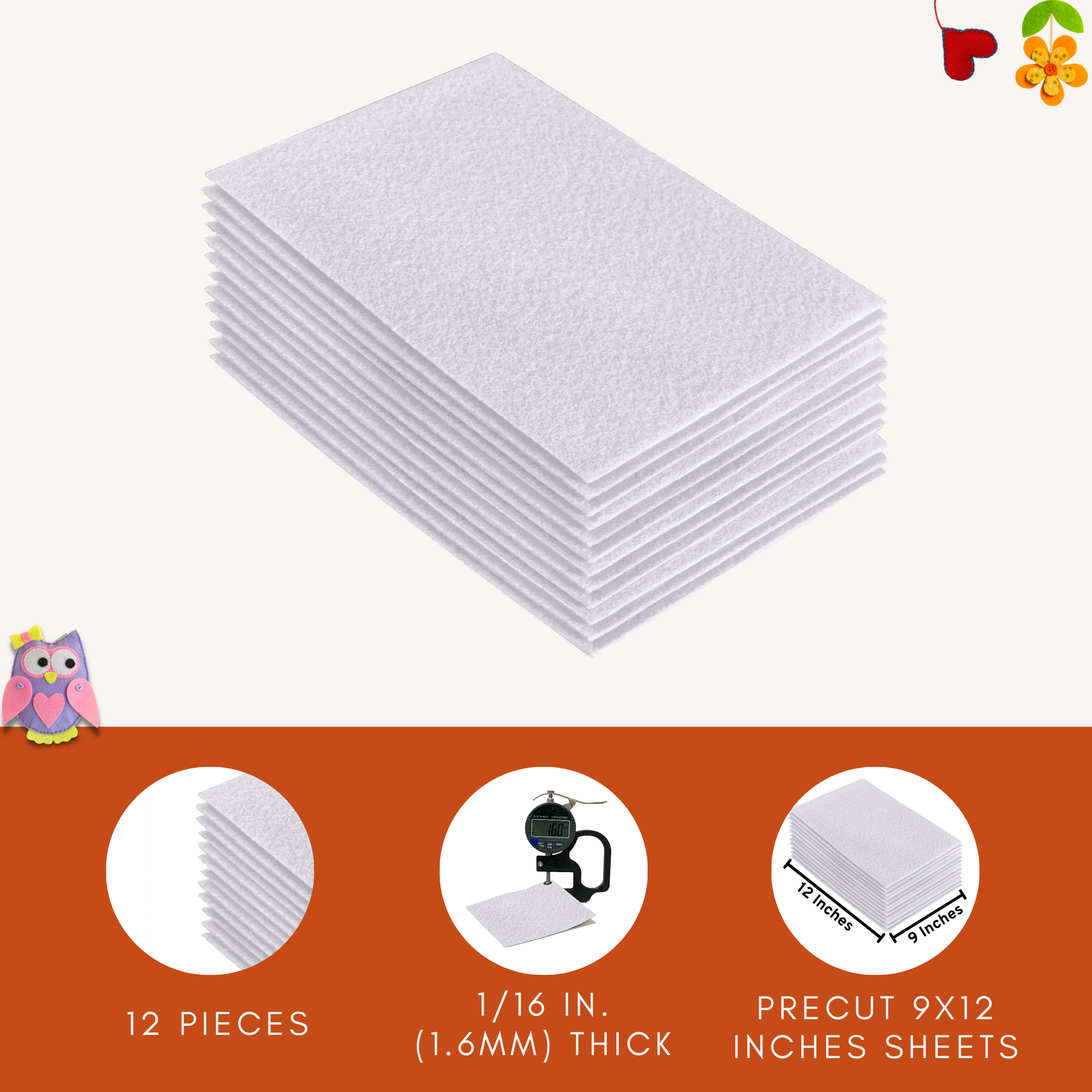 FabricLA Acrylic Felt 9"X12" Sheet Packs | White - Prismatic Fiber Arts