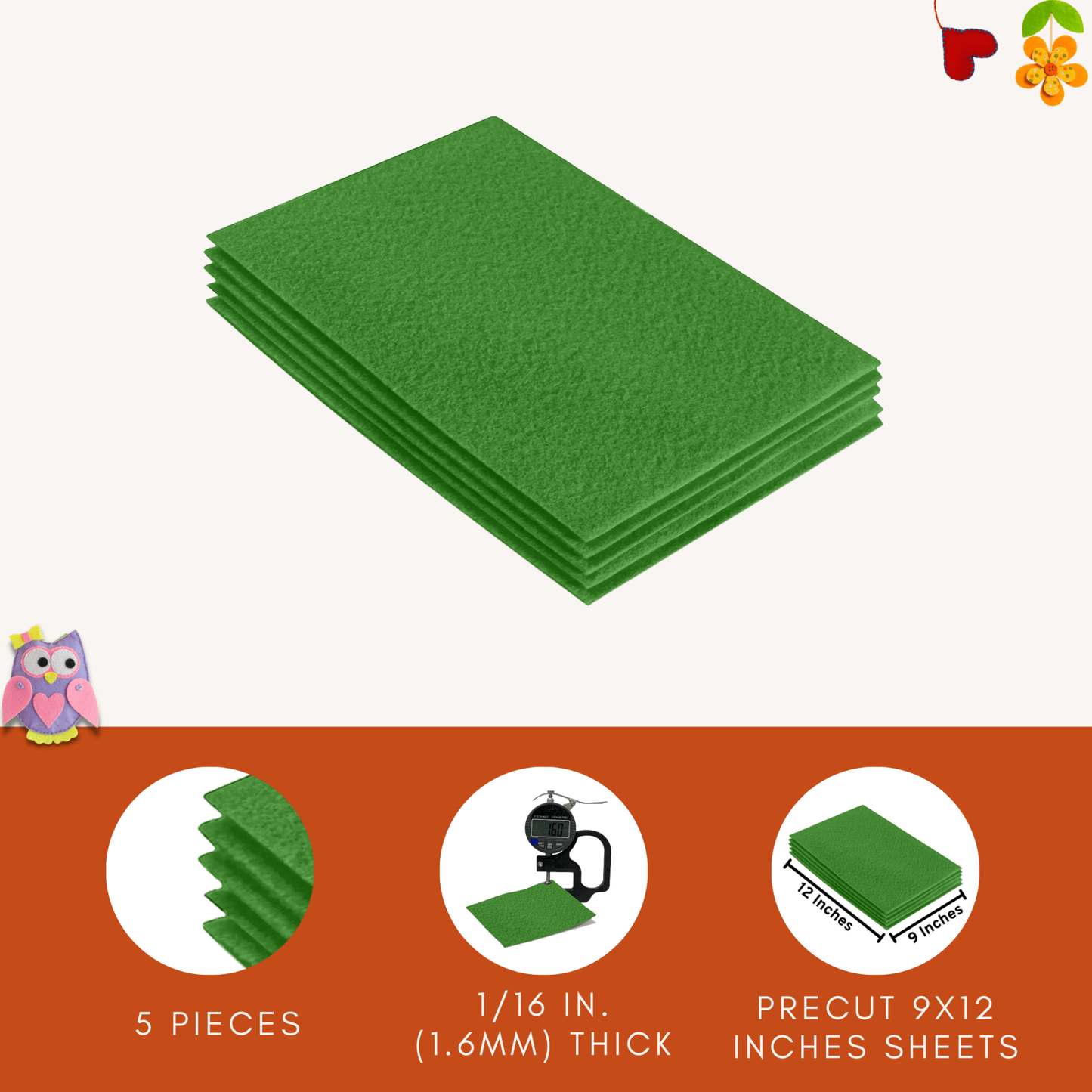 FabricLA Acrylic Felt 9"X12" Sheet Packs | Green - Prismatic Fiber Arts