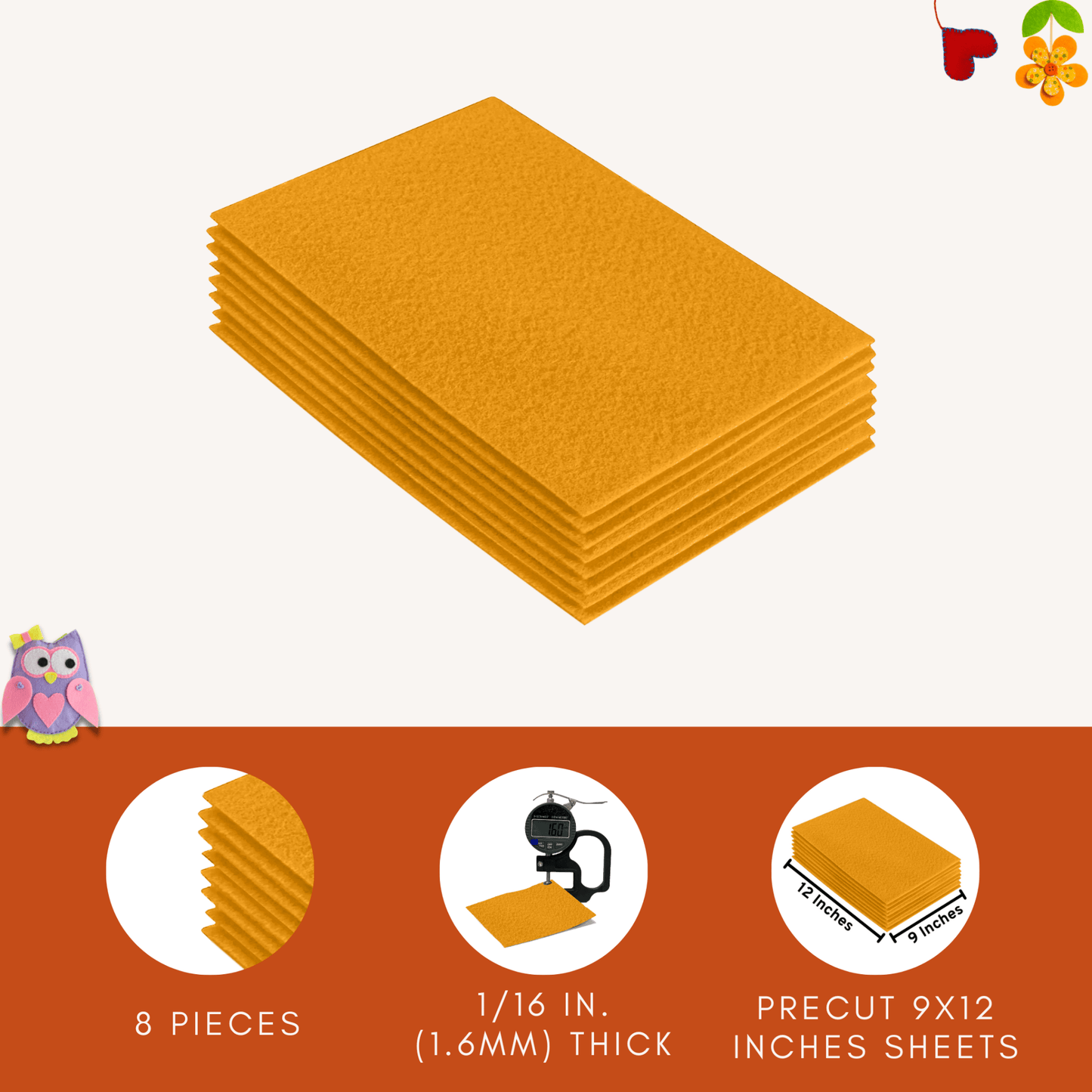 FabricLA Acrylic Felt 9"X12" Sheet Packs | Gold - Prismatic Fiber Arts