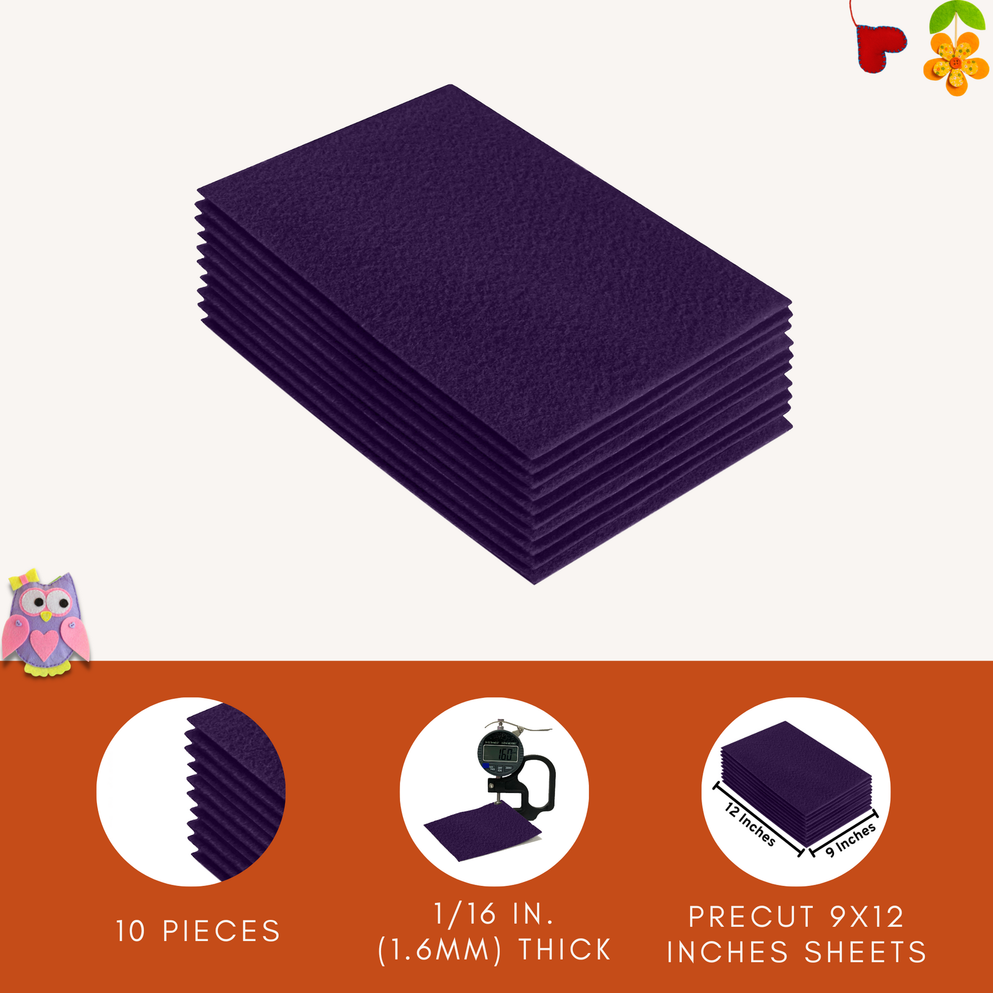 FabricLA Acrylic Felt 9"X12" Sheet Packs | Plum - Prismatic Fiber Arts