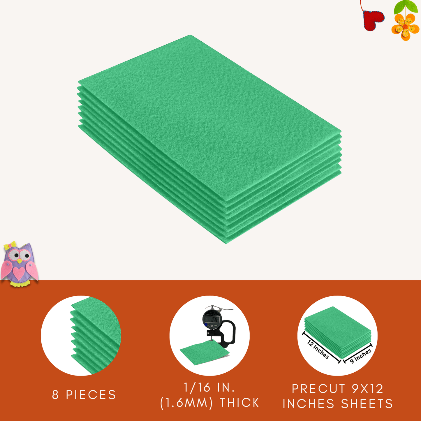 FabricLA Acrylic Felt 9"X12" Sheet Packs | Mint - Prismatic Fiber Arts