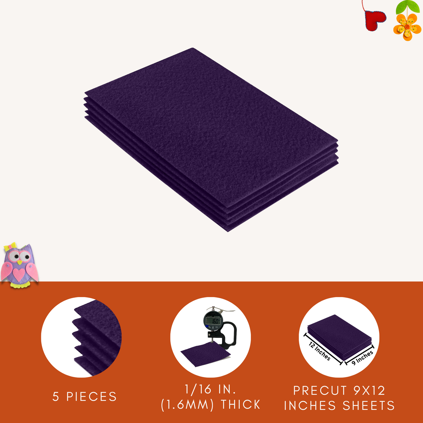 FabricLA Acrylic Felt 9"X12" Sheet Packs | Plum - Prismatic Fiber Arts