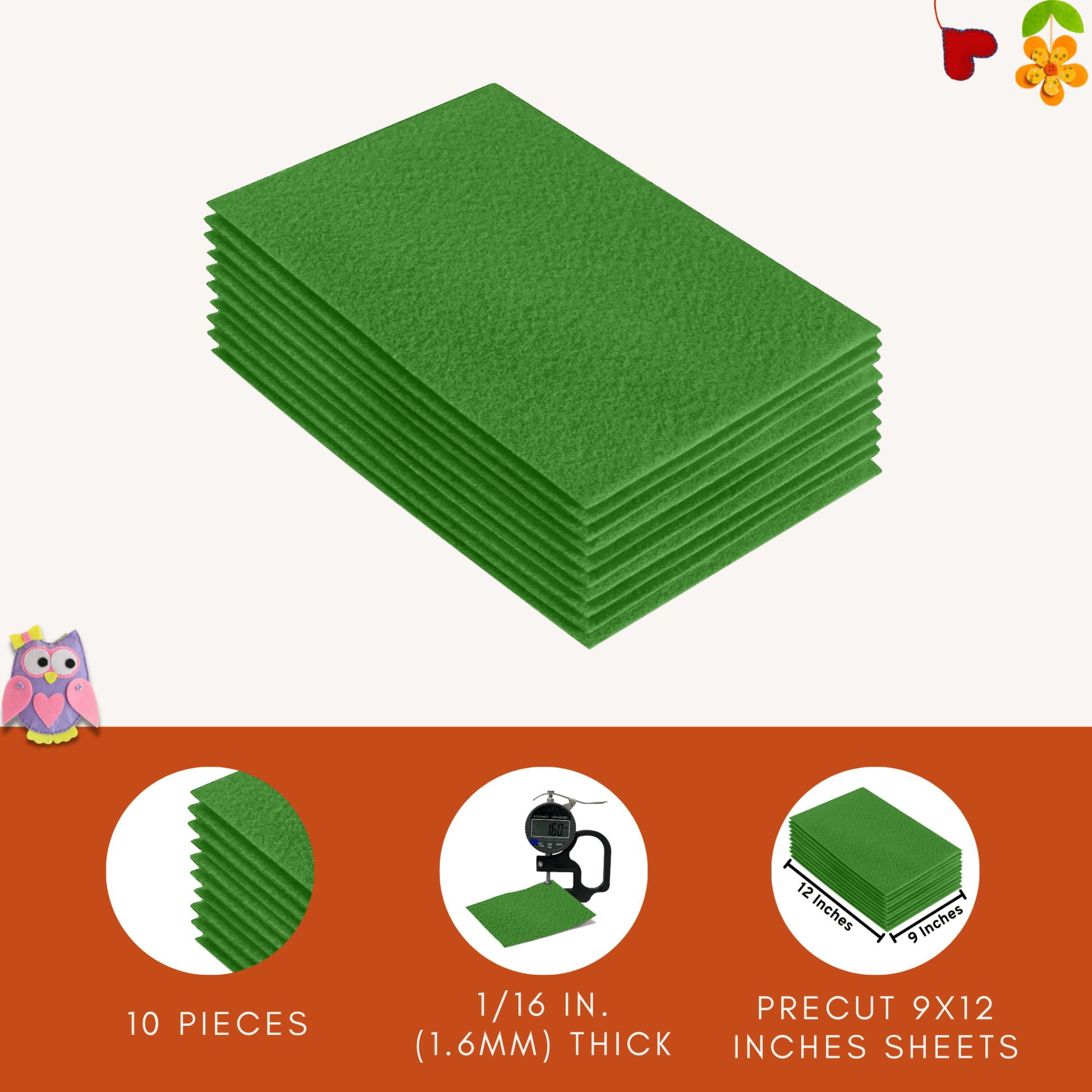 FabricLA Acrylic Felt 9"X12" Sheet Packs | Green - Prismatic Fiber Arts