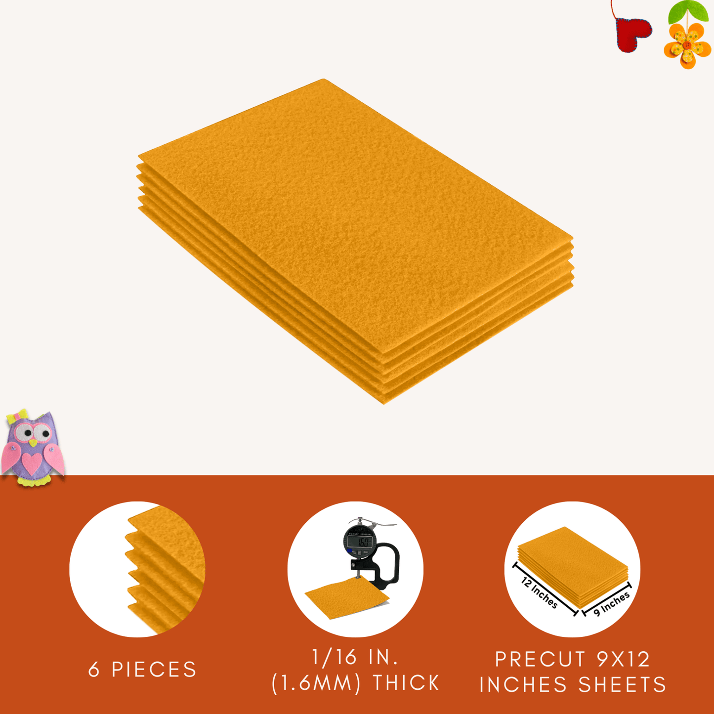 FabricLA Acrylic Felt 9"X12" Sheet Packs | Gold - Prismatic Fiber Arts
