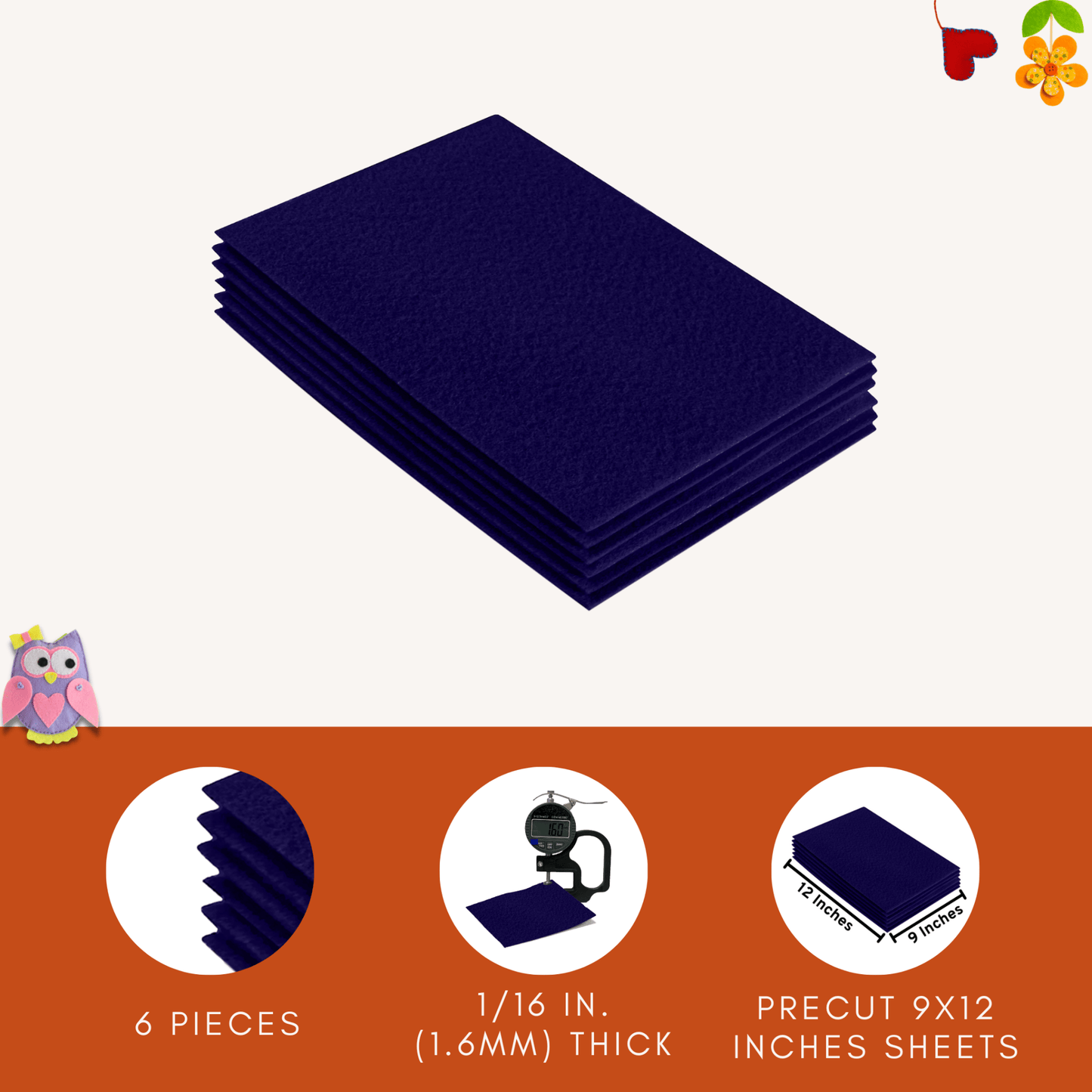 FabricLA Acrylic Felt 9"X12" Sheet Packs | Navy Blue - Prismatic Fiber Arts