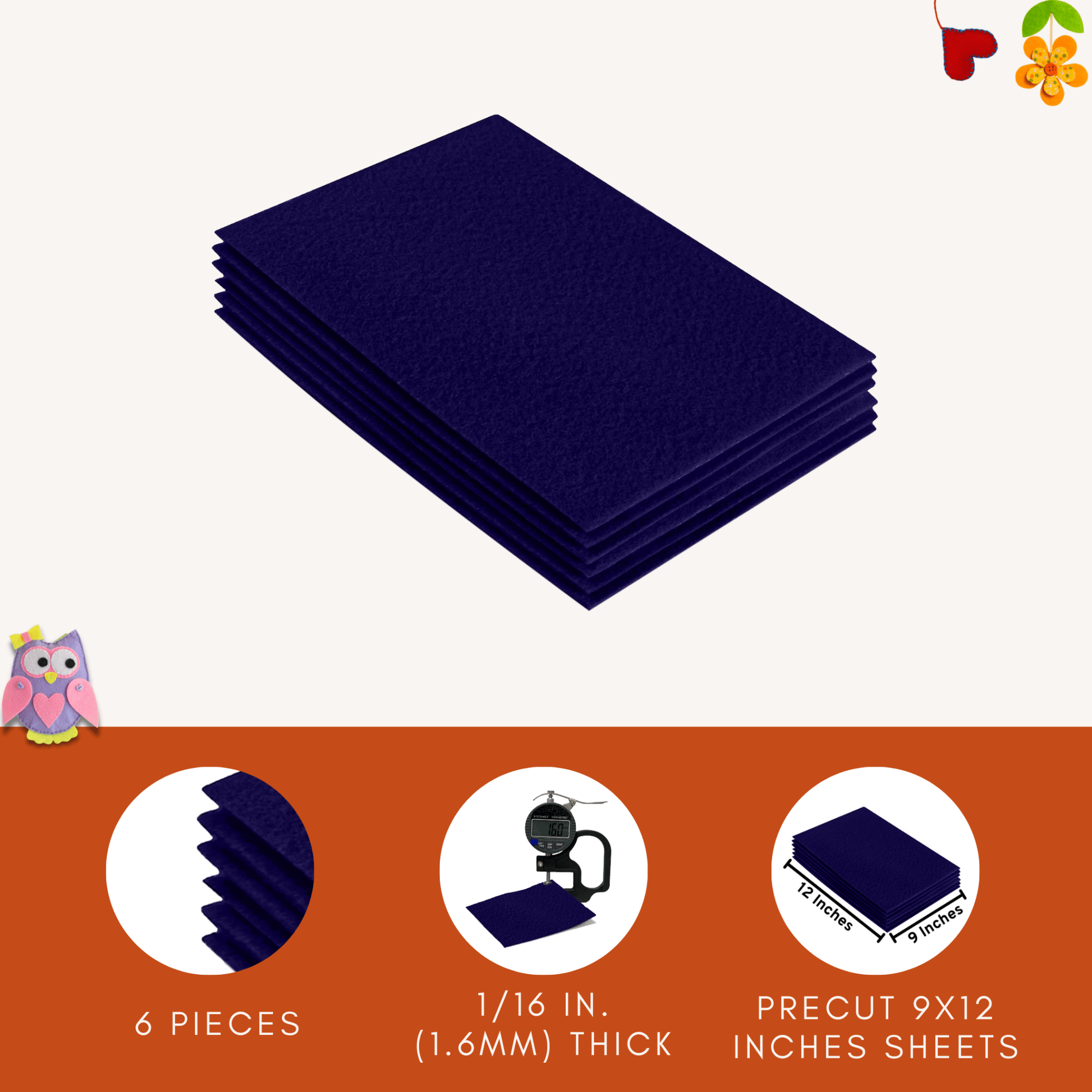 FabricLA Acrylic Felt 9"X12" Sheet Packs | Navy Blue - Prismatic Fiber Arts