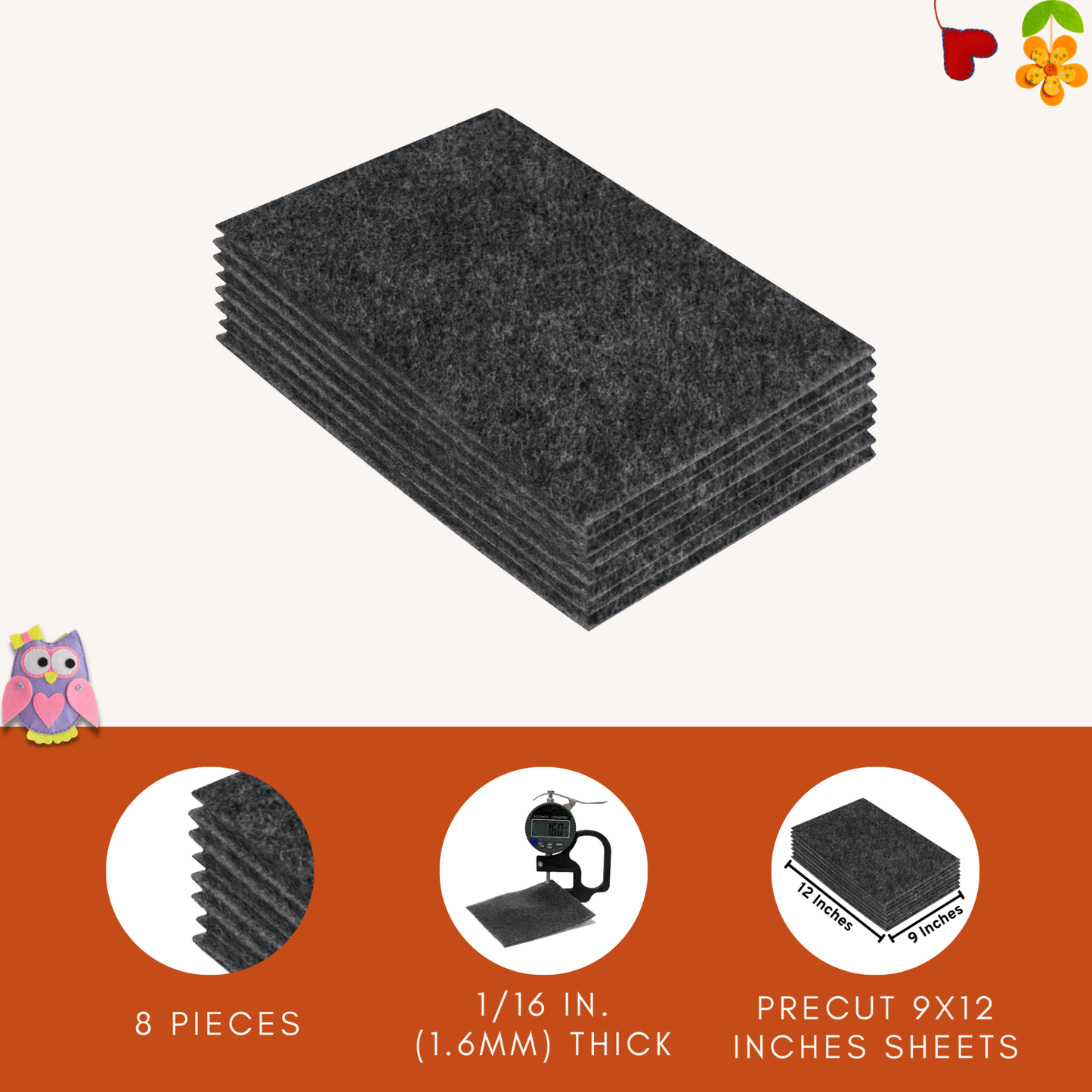 FabricLA Acrylic Felt 9"X12" Sheet Packs | Charcoal - Prismatic Fiber Arts