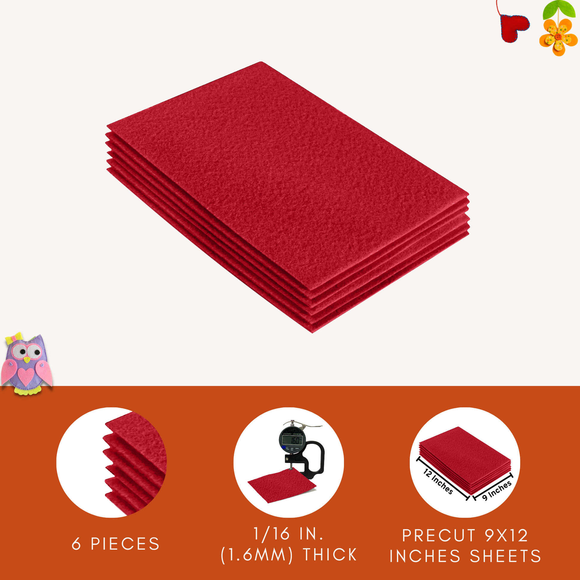 FabricLA Acrylic Felt 9"X12" Sheet Packs | Red - Prismatic Fiber Arts