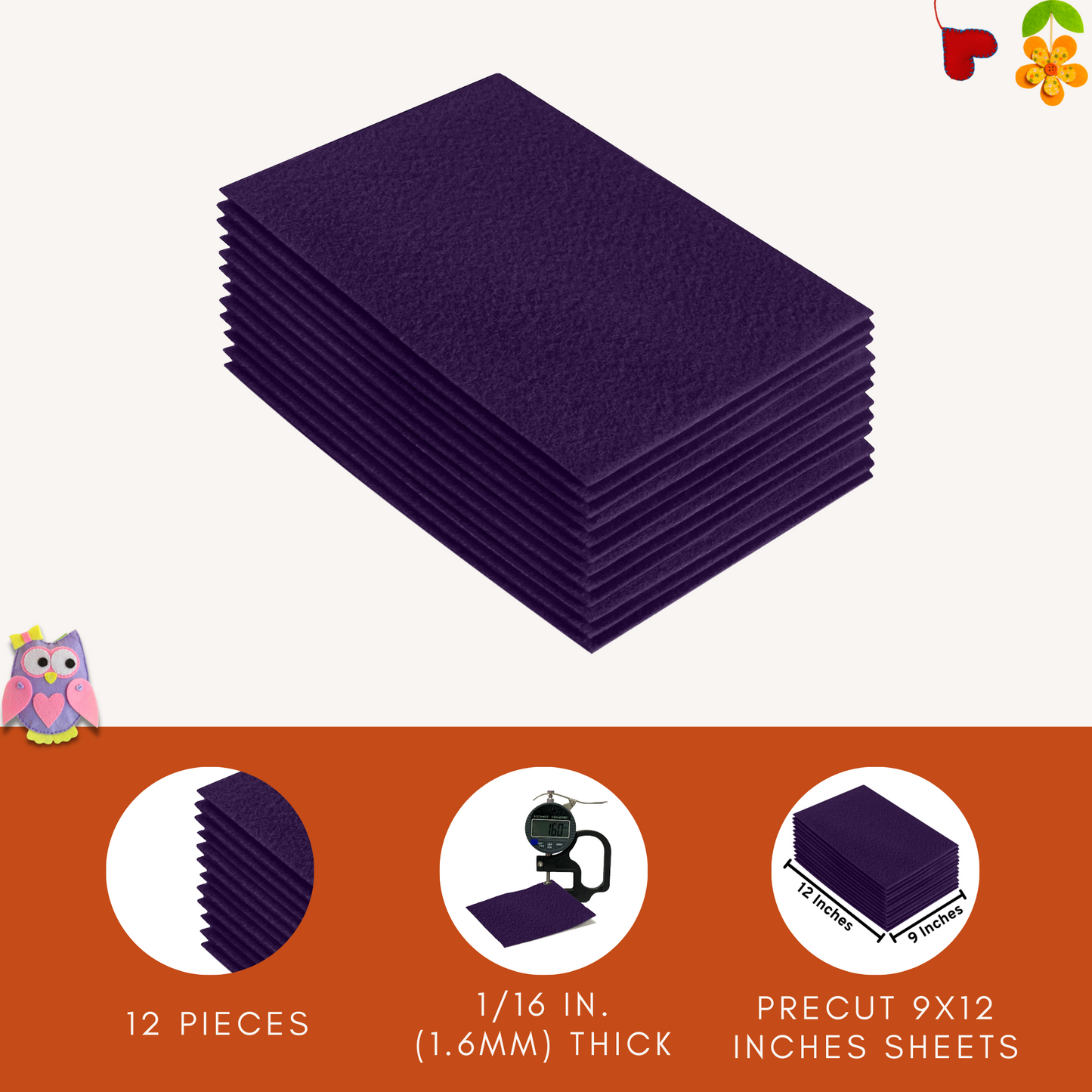 FabricLA Acrylic Felt 9"X12" Sheet Packs | Plum - Prismatic Fiber Arts