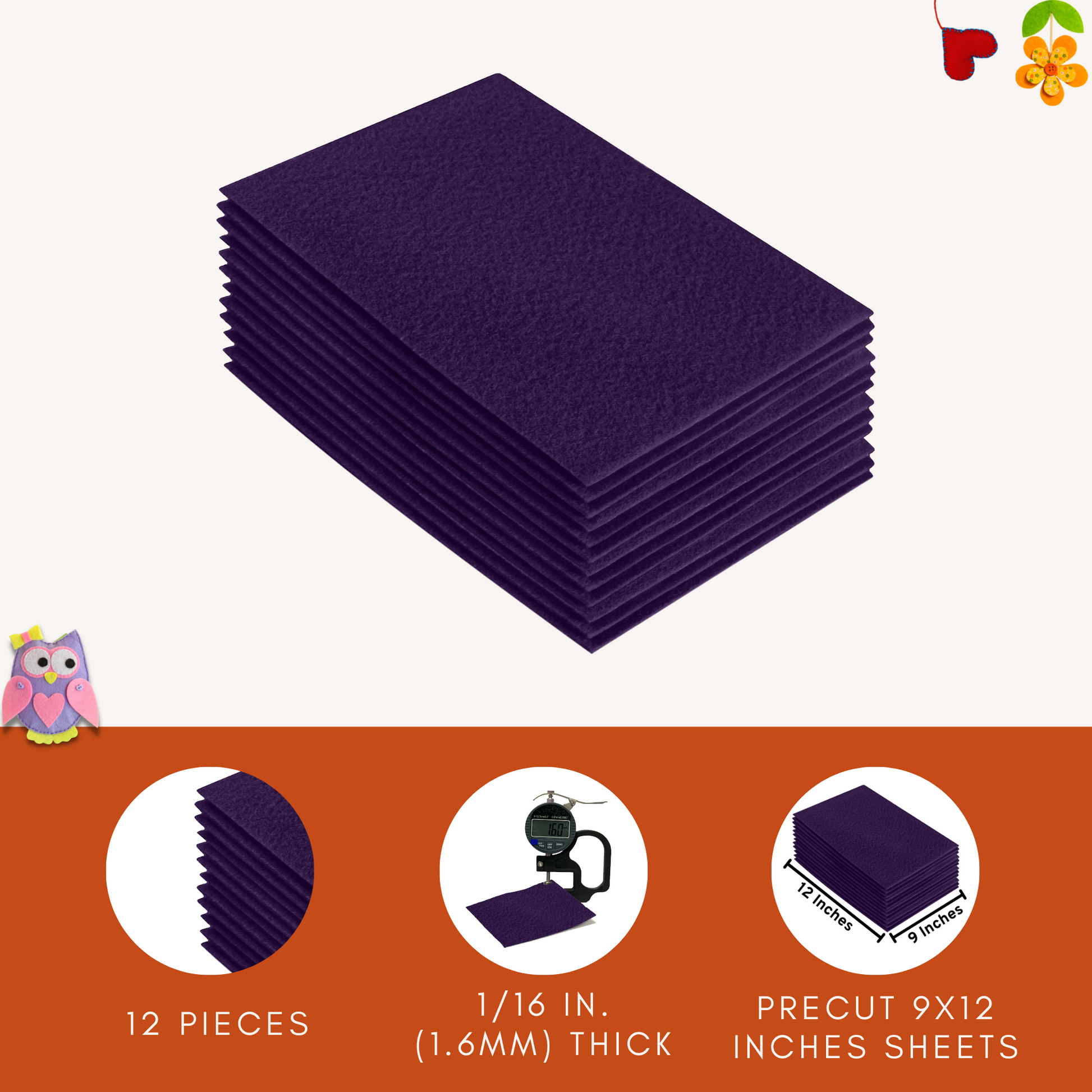 FabricLA Acrylic Felt 9"X12" Sheet Packs | Plum - Prismatic Fiber Arts