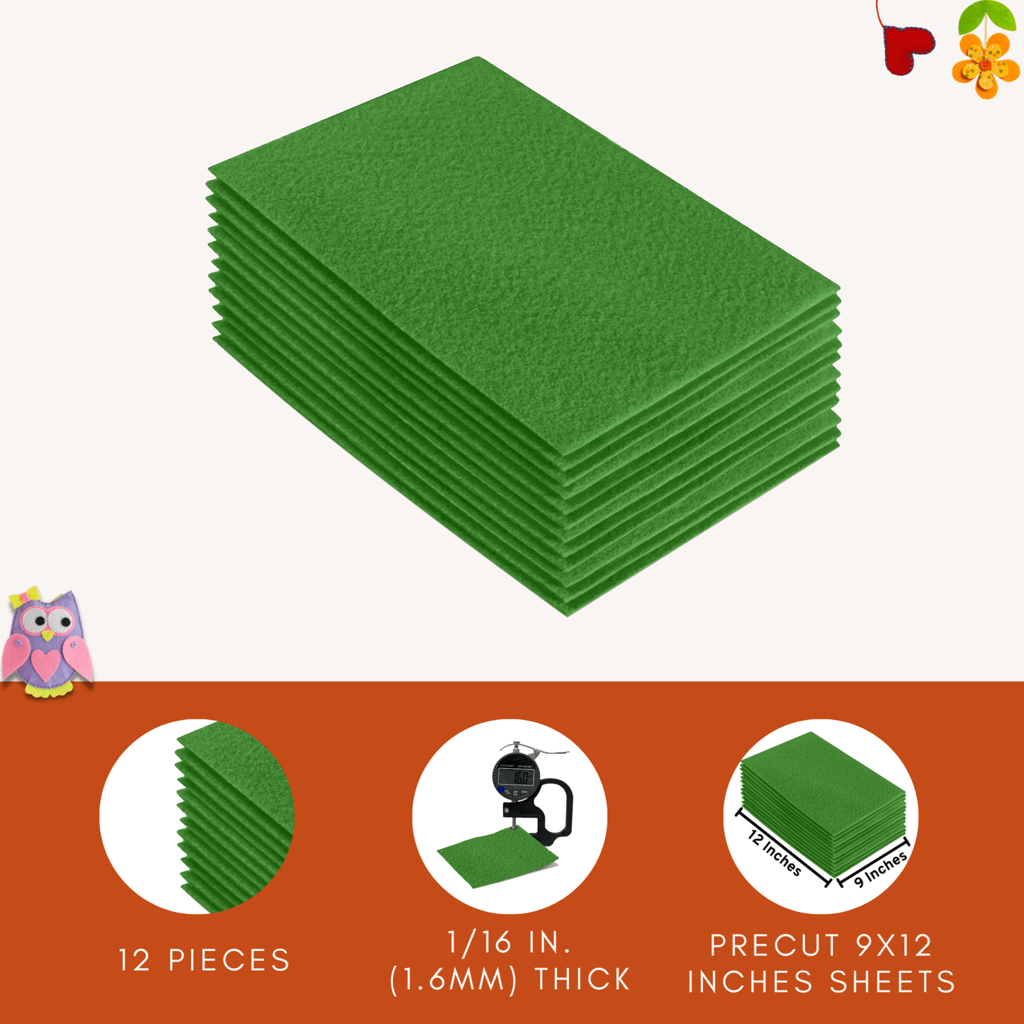 FabricLA Acrylic Felt 9"X12" Sheet Packs | Green - Prismatic Fiber Arts
