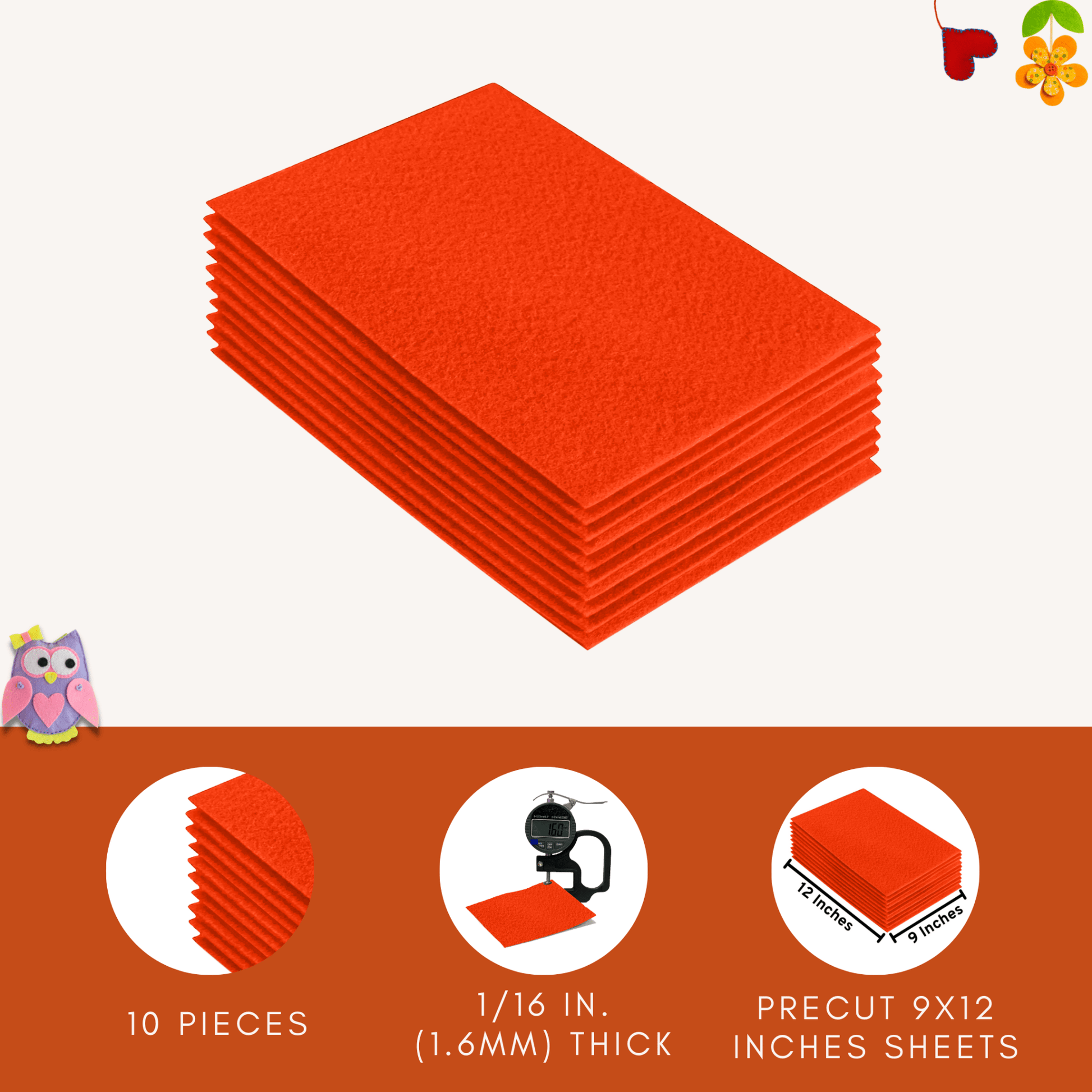 FabricLA Acrylic Felt 9"X12" Sheet Packs | Neon Orange - Prismatic Fiber Arts