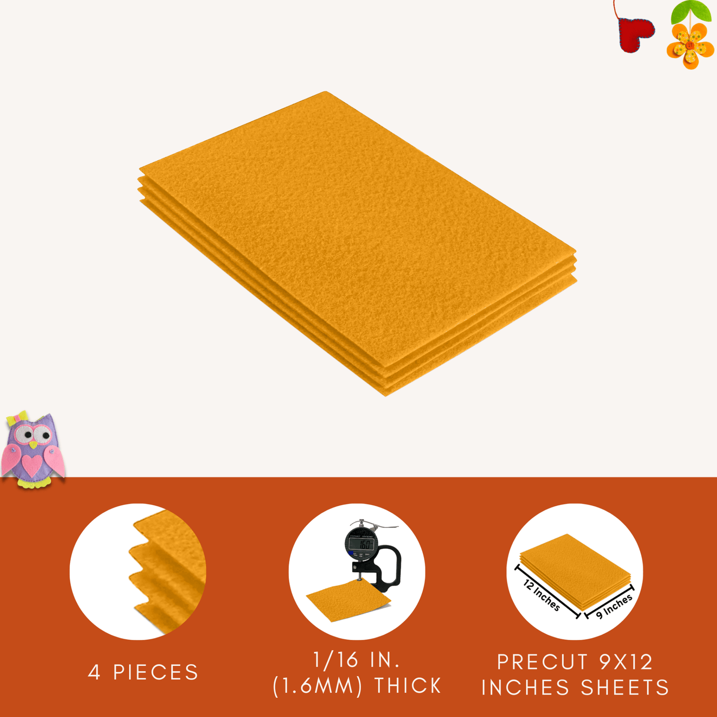 FabricLA Acrylic Felt 9"X12" Sheet Packs | Gold - Prismatic Fiber Arts