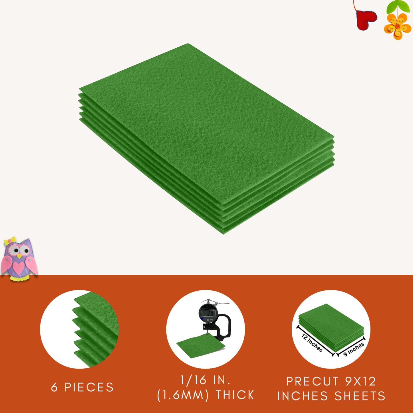 FabricLA Acrylic Felt 9"X12" Sheet Packs | Green - Prismatic Fiber Arts