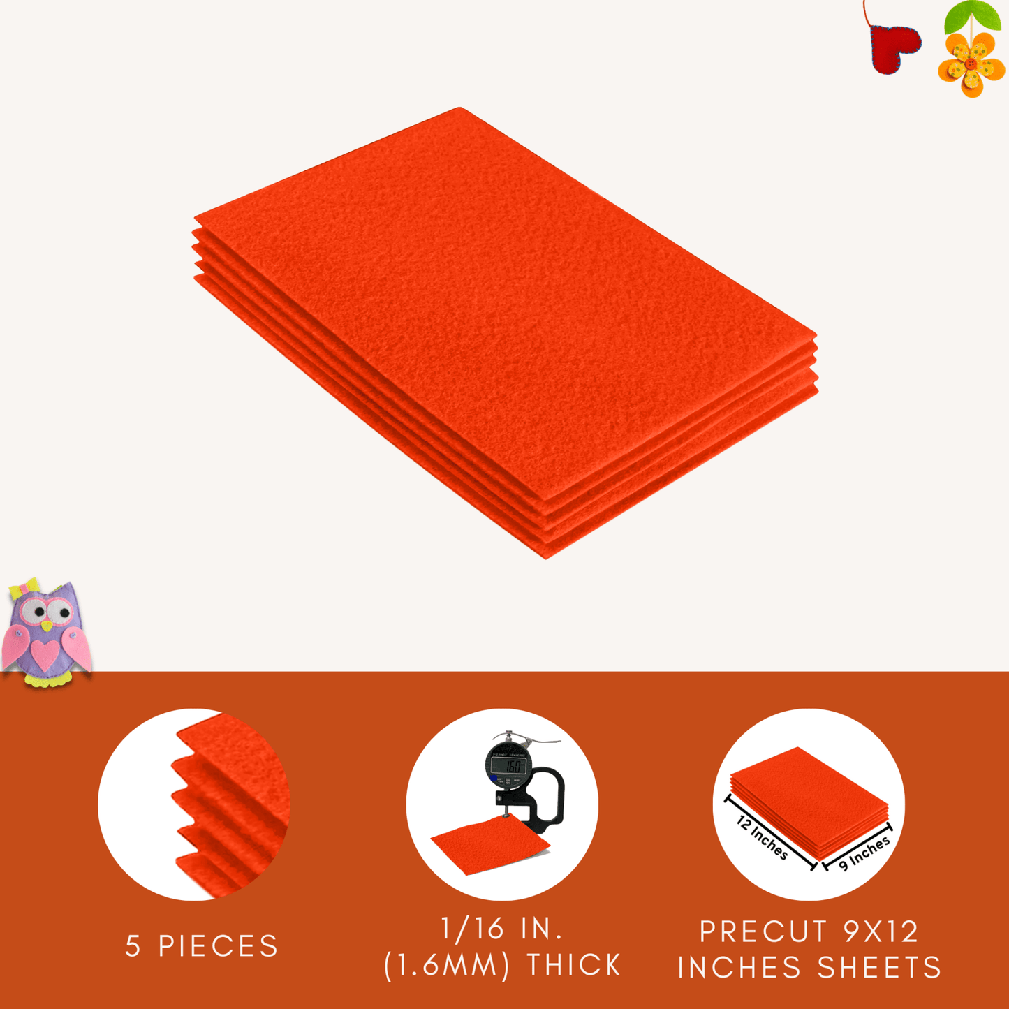 FabricLA Acrylic Felt 9"X12" Sheet Packs | Neon Orange - Prismatic Fiber Arts
