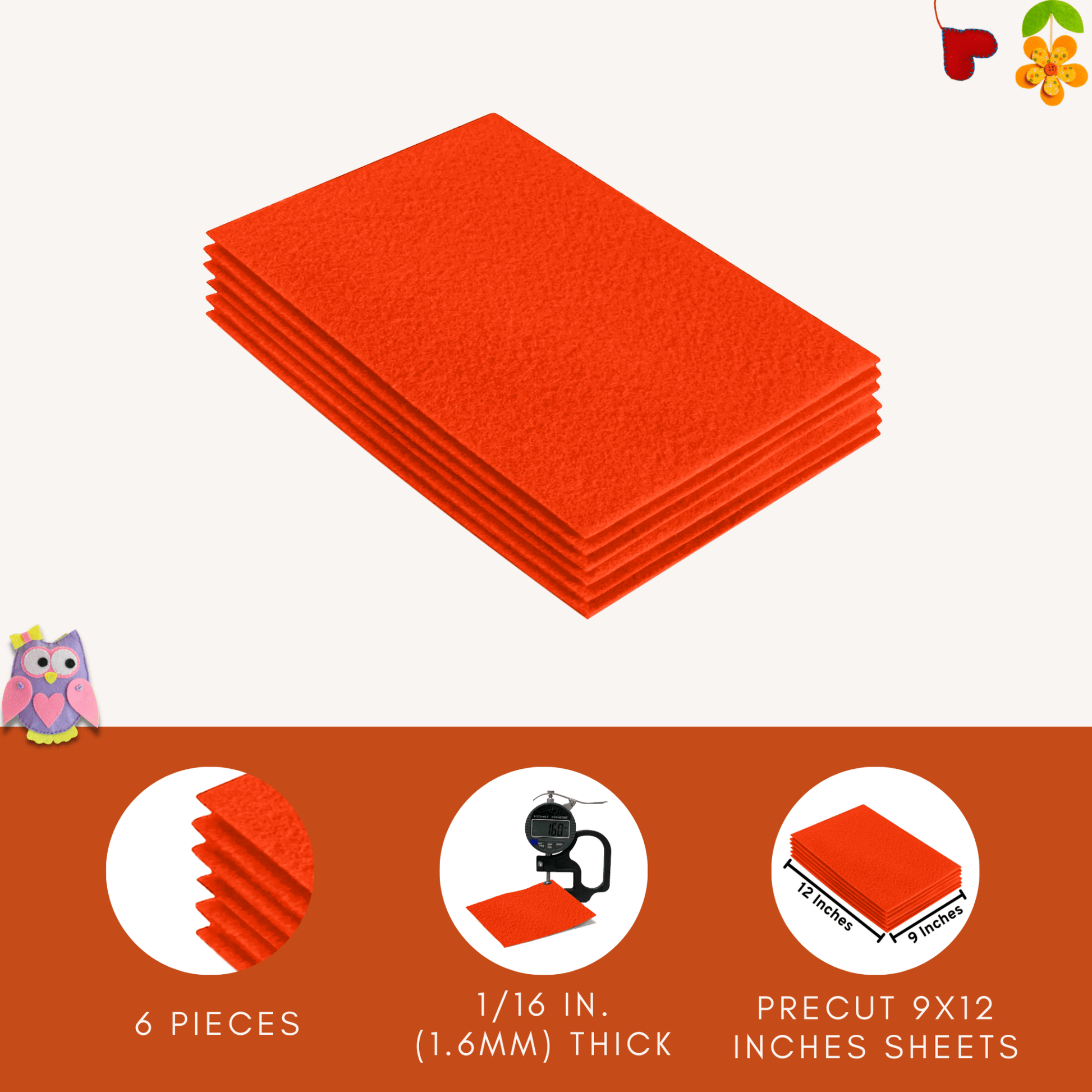 FabricLA Acrylic Felt 9"X12" Sheet Packs | Neon Orange - Prismatic Fiber Arts