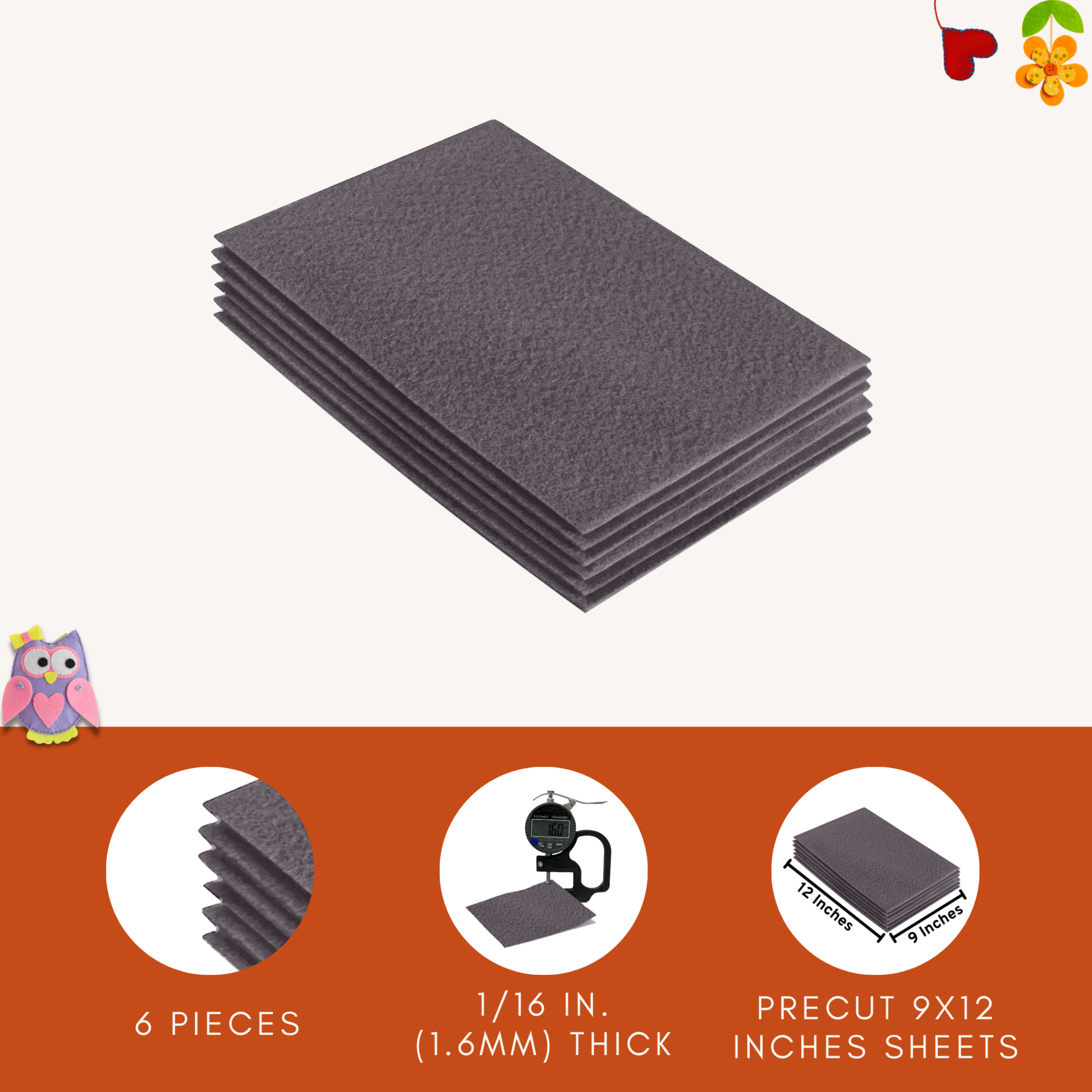 FabricLA Acrylic Felt 9"X12" Sheet Packs | Platinum Gray - Prismatic Fiber Arts
