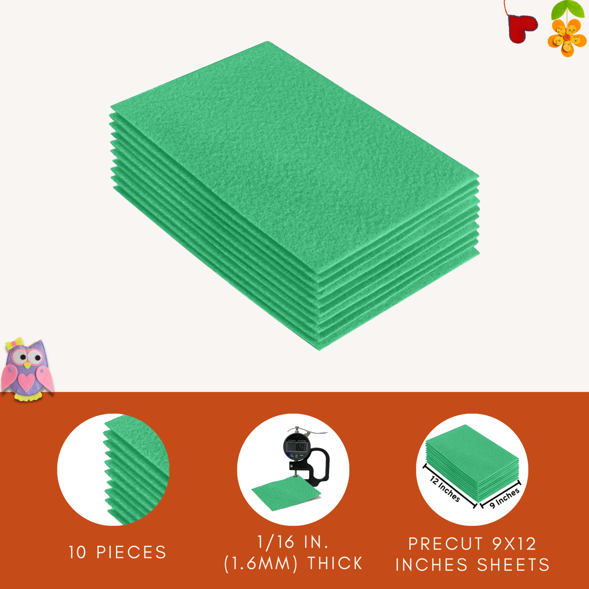 FabricLA Acrylic Felt 9"X12" Sheet Packs | Mint - Prismatic Fiber Arts