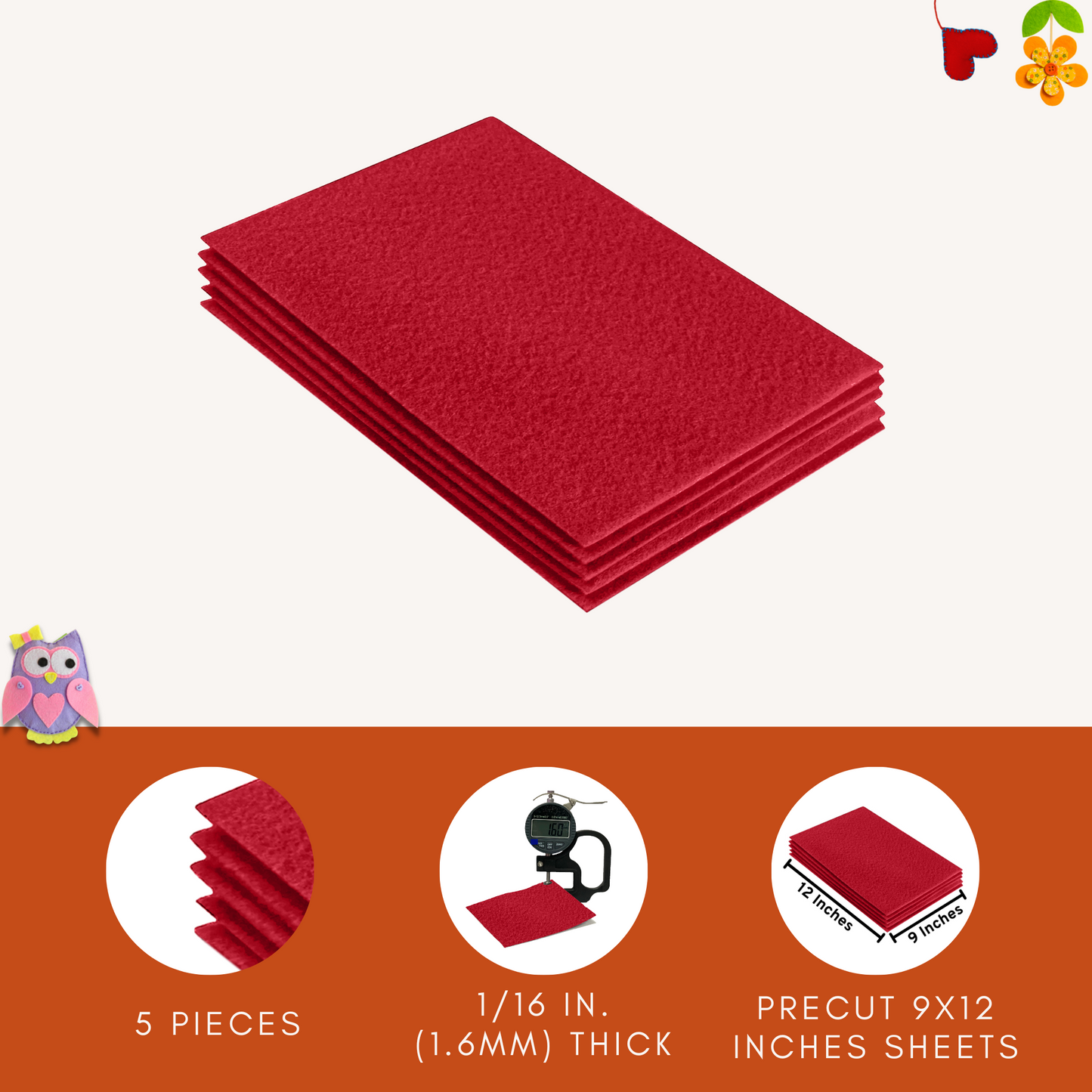 FabricLA Acrylic Felt 9"X12" Sheet Packs | Red - Prismatic Fiber Arts