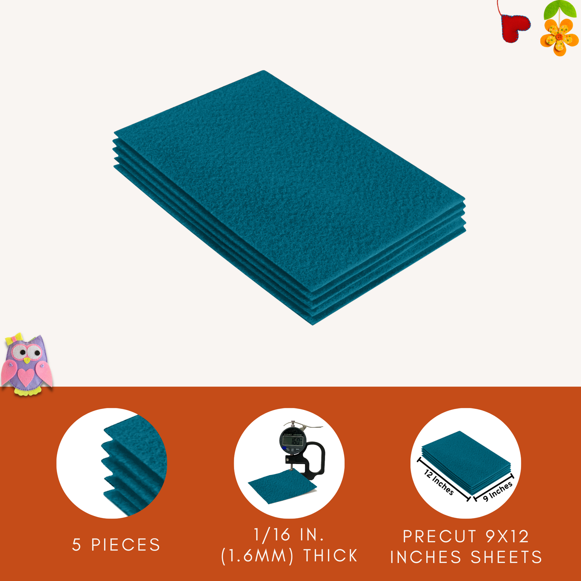 FabricLA Acrylic Felt 9"X12" Sheet Packs | Turquoise - Prismatic Fiber Arts