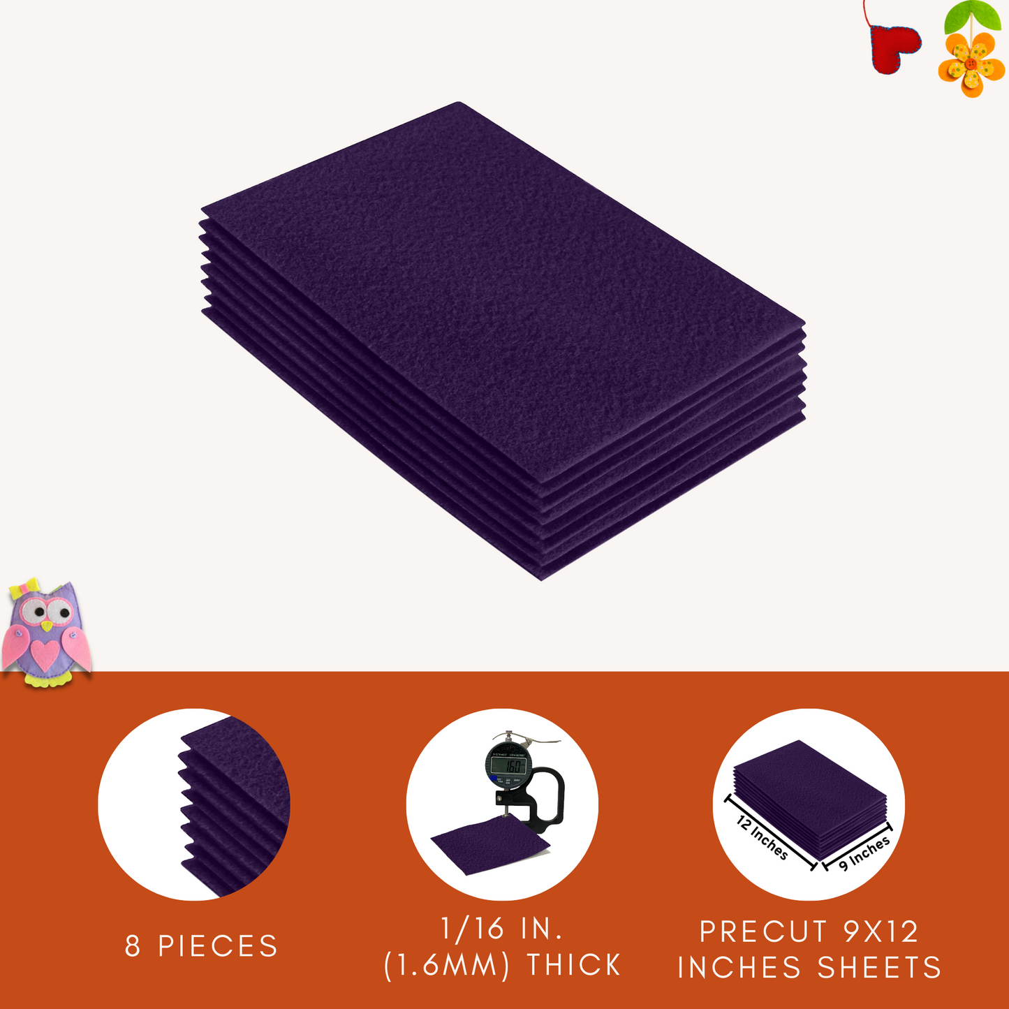 FabricLA Acrylic Felt 9"X12" Sheet Packs | Plum - Prismatic Fiber Arts