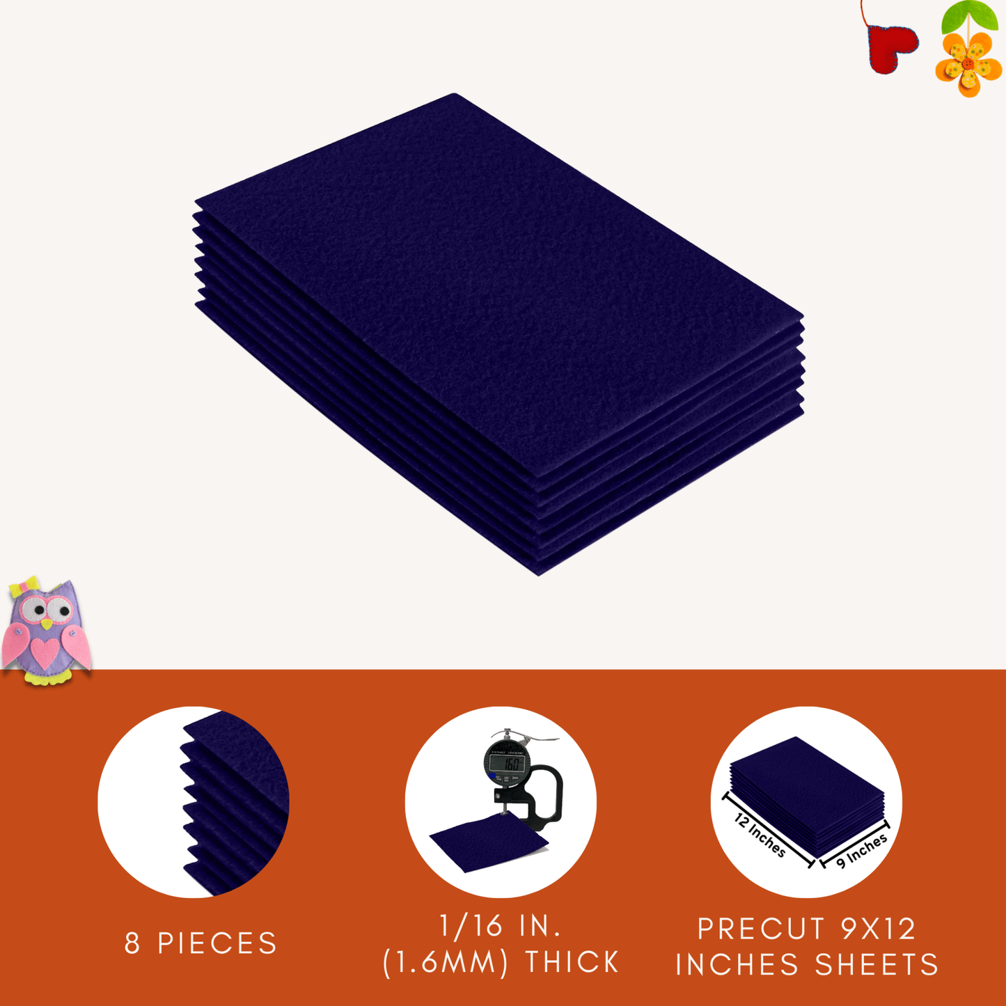 FabricLA Acrylic Felt 9"X12" Sheet Packs | Navy Blue - Prismatic Fiber Arts