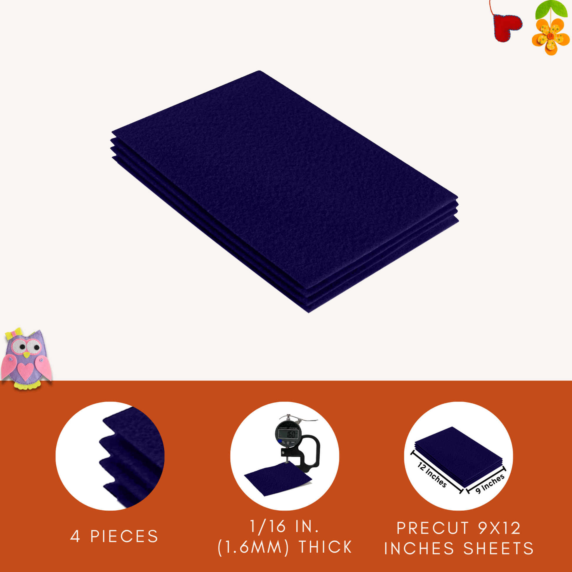 FabricLA Acrylic Felt 9"X12" Sheet Packs | Navy Blue - Prismatic Fiber Arts