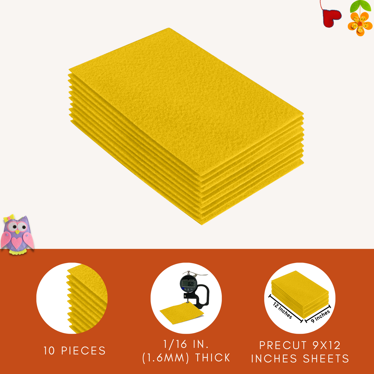 FabricLA Acrylic Felt 9"X12" Sheet Packs | Yellow - Prismatic Fiber Arts