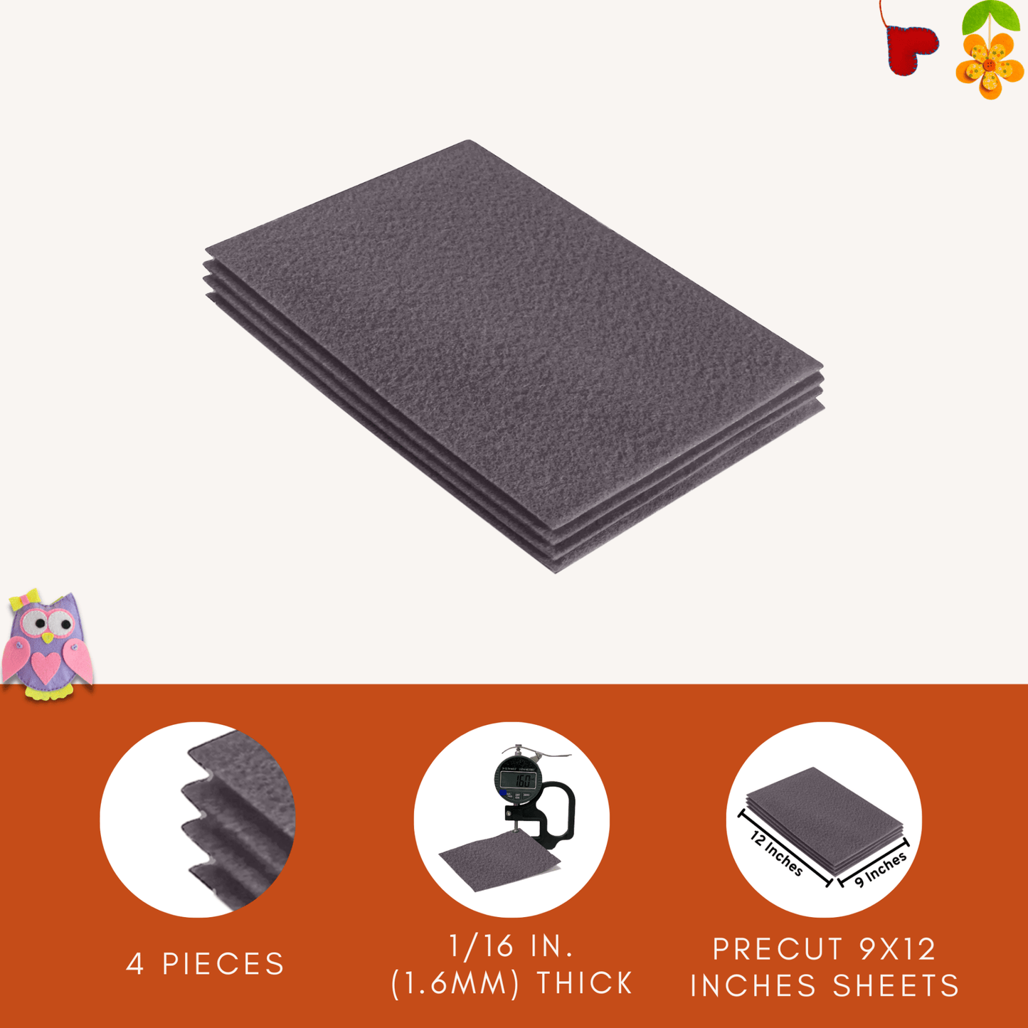 FabricLA Acrylic Felt 9"X12" Sheet Packs | Platinum Gray - Prismatic Fiber Arts
