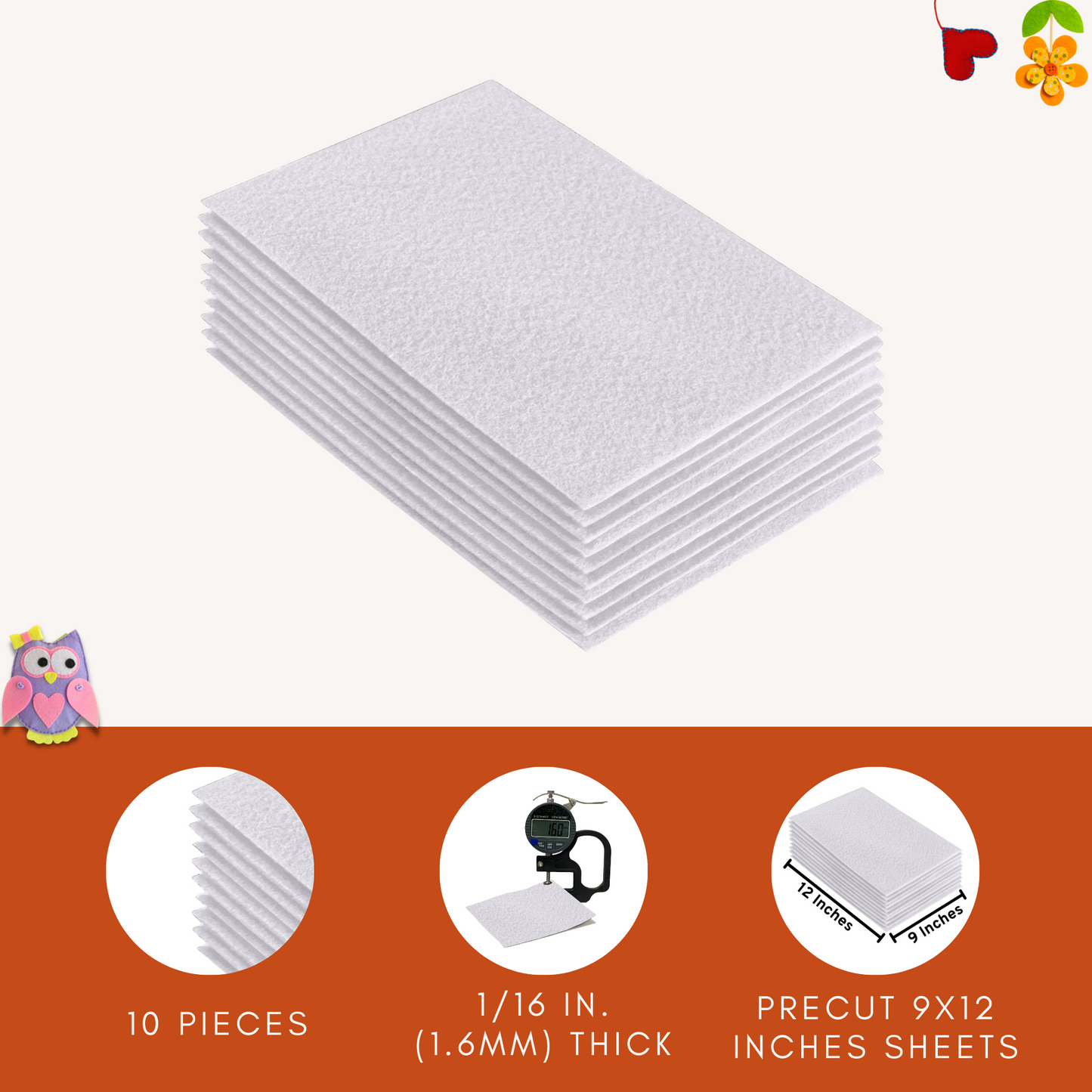 FabricLA Acrylic Felt 9"X12" Sheet Packs | White - Prismatic Fiber Arts