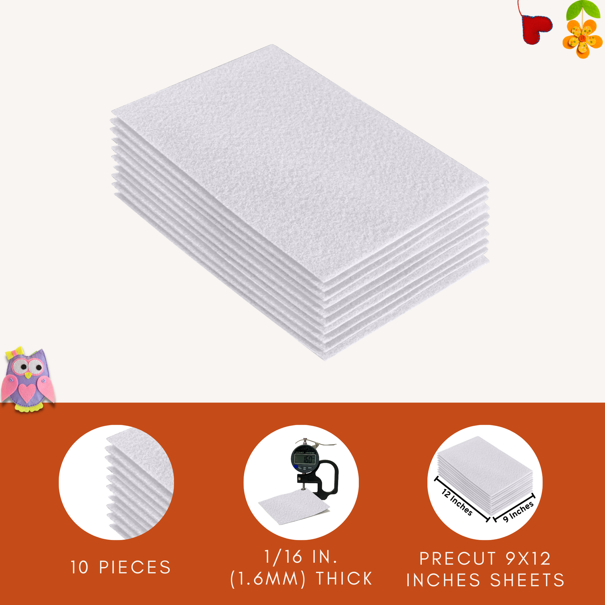 FabricLA Acrylic Felt 9"X12" Sheet Packs | White - Prismatic Fiber Arts