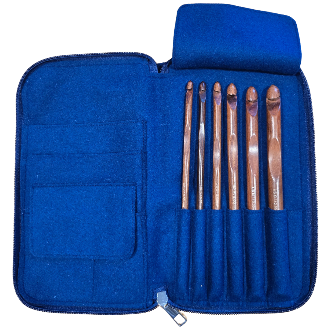Crochet Hook Set | Rosewood | Sizes J, K, L, M, N, O | w/custom case - Prismatic Fiber Arts