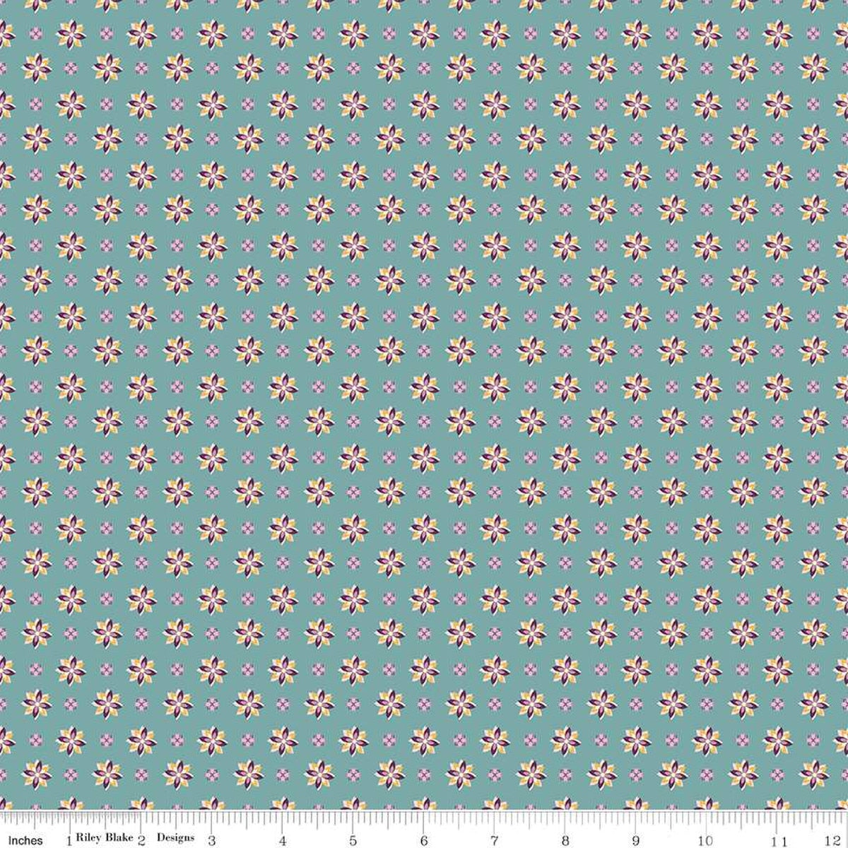 Juju's Petals Calico Teal Cotton 43"/44" Fabric Per Yard - Prismatic Fiber Arts