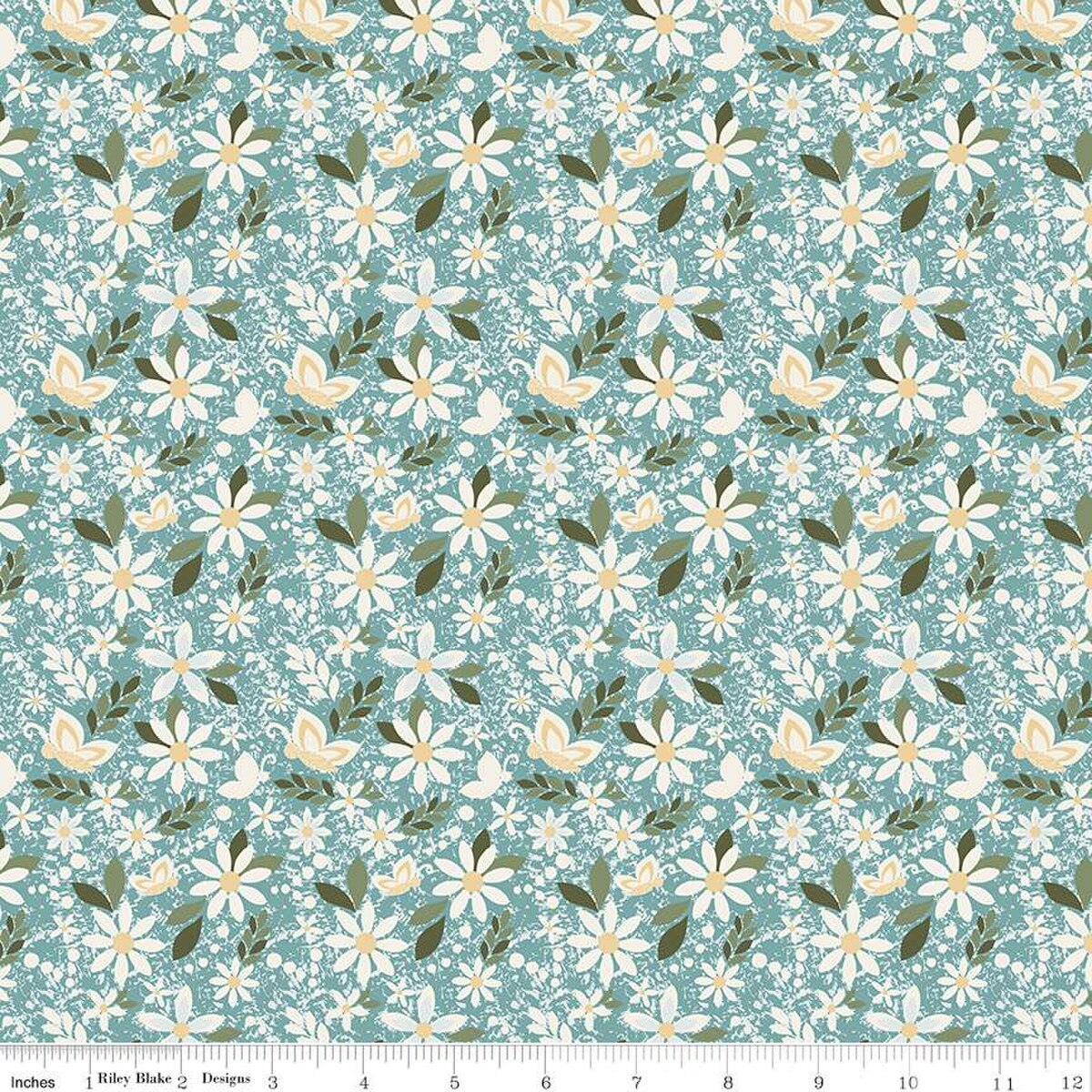 Juju's Petals Dance Teal Cotton 43"/44" Fabric Per Yard - Prismatic Fiber Arts