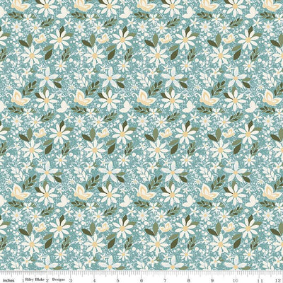 Juju's Petals Dance Teal Cotton 43"/44" Fabric Per Yard - Prismatic Fiber Arts