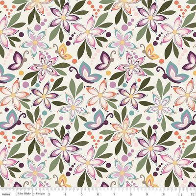Juju's Petals Main Cream Cotton 43"/44" Fabric Per Yard - Prismatic Fiber Arts