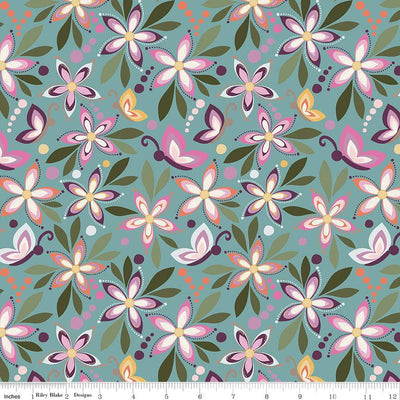 Juju's Petals Main Teal Cotton 43"/44" Fabric Per Yard - Prismatic Fiber Arts