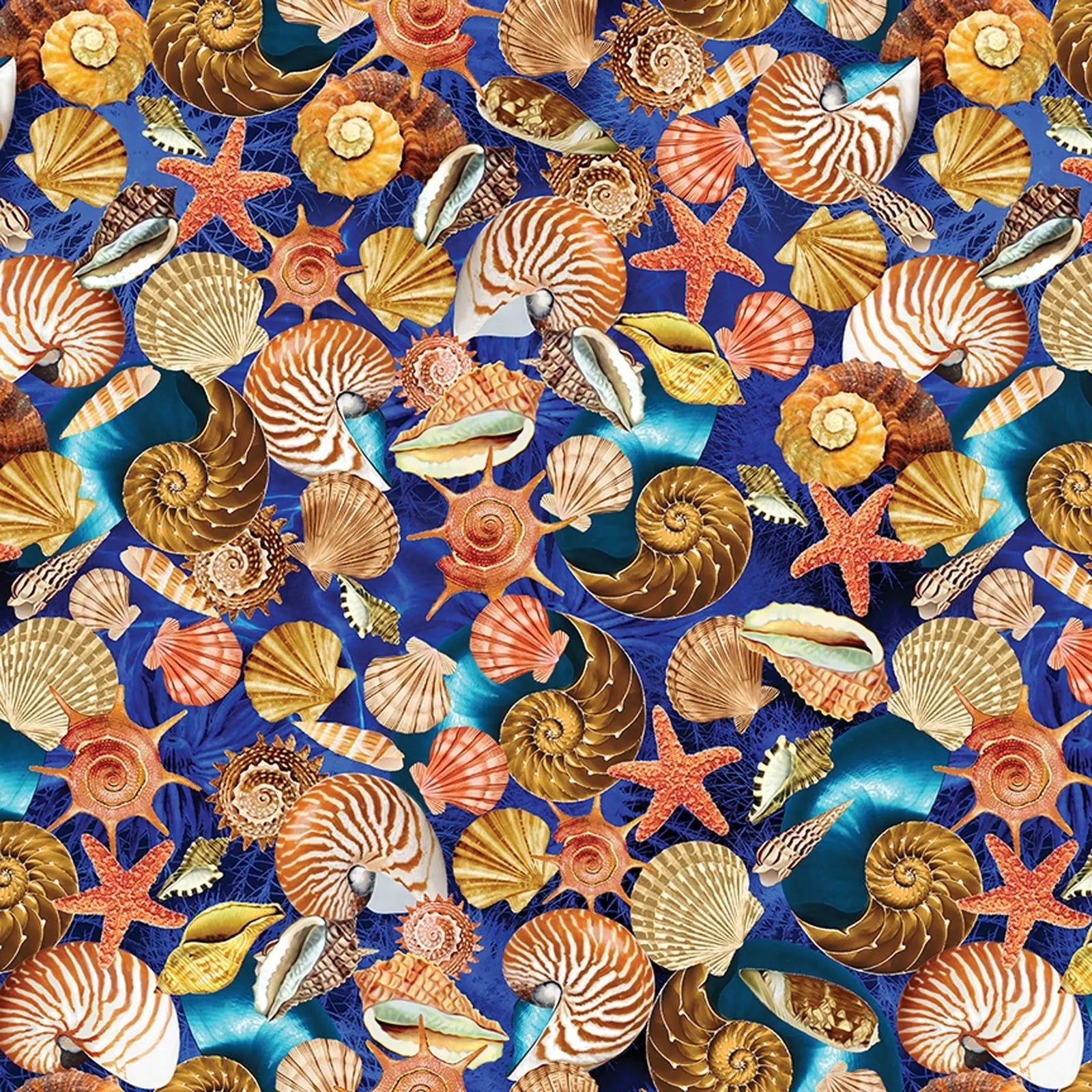 Blue Shells Cotton Wideback Fabric per yard - Prismatic Fiber Arts