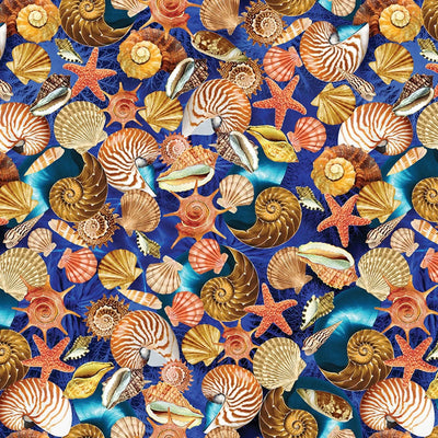 Blue Shells Cotton Wideback Fabric per yard - Prismatic Fiber Arts