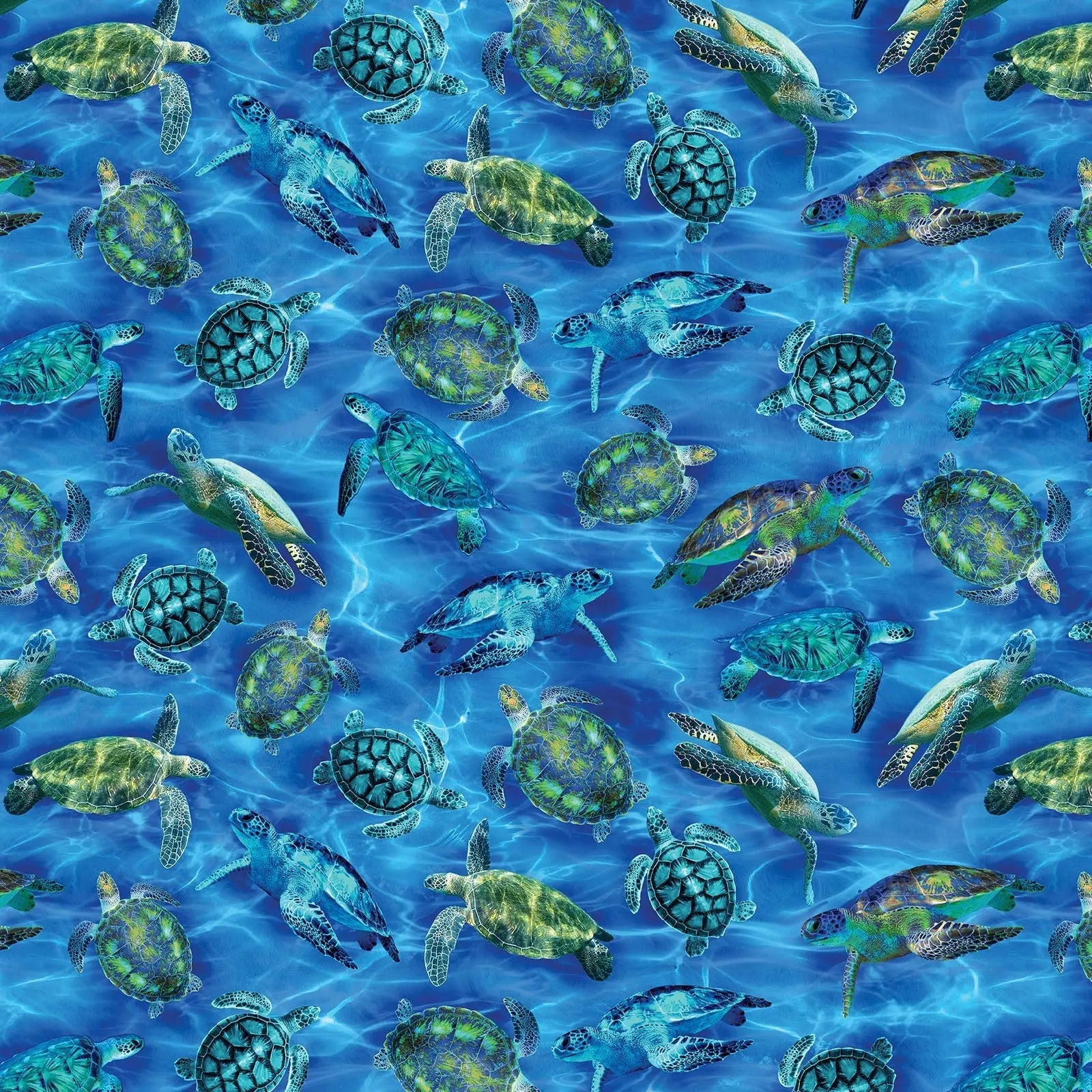 Blue Sea Turtle Haven Cotton Wideback Fabric per yard - Prismatic Fiber Arts