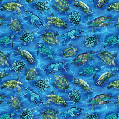Blue Sea Turtle Haven Cotton Wideback Fabric per yard - Prismatic Fiber Arts