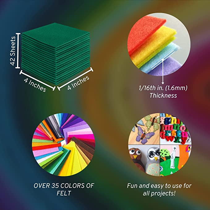 FabricLA Acrylic Felt Craft Sheet Packs – Kelly Green | Soft 100% Acrylic Felt Sheets for DIY & Crafts - Prismatic Fiber Arts