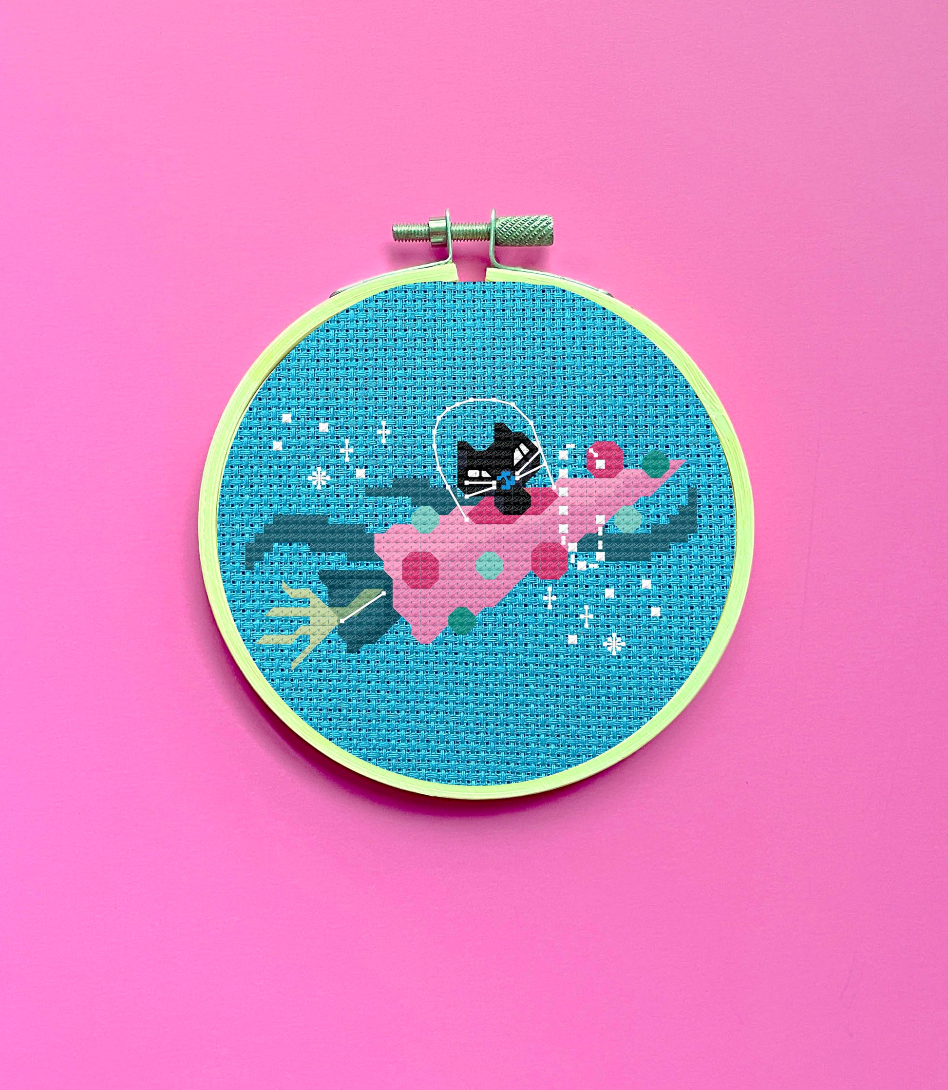 Rocket Kitty by Fluff Counted Cross Stitch Kit - Prismatic Fiber Arts