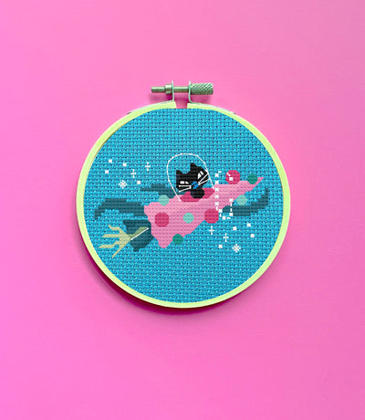 Rocket Kitty by Fluff Counted Cross Stitch Kit - Prismatic Fiber Arts