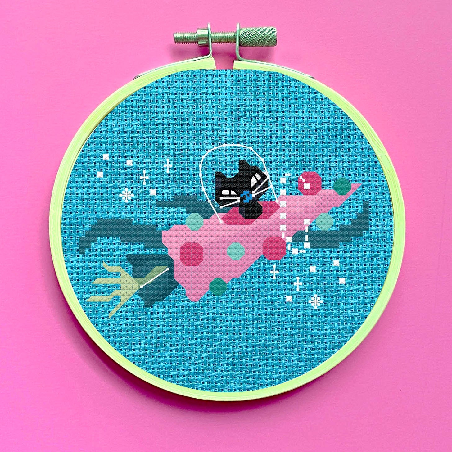 Rocket Kitty by Fluff Counted Cross Stitch Kit - Prismatic Fiber Arts