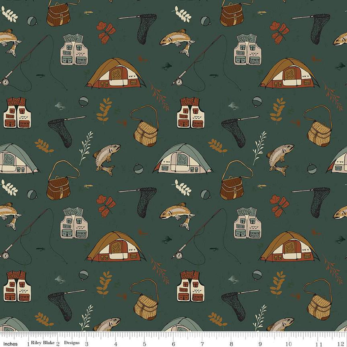 Let's Wander Gone Fishing Forest Cotton 43"/44" Fabric Per Yard - Prismatic Fiber Arts