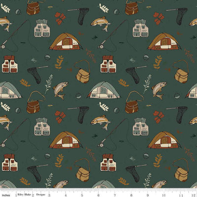 Let's Wander Gone Fishing Forest Cotton 43"/44" Fabric Per Yard - Prismatic Fiber Arts