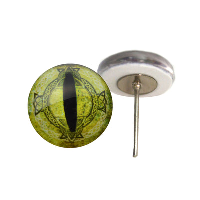 Light Green Fantasy Celtic Dragon Glass Eyes on Wire Pin Posts