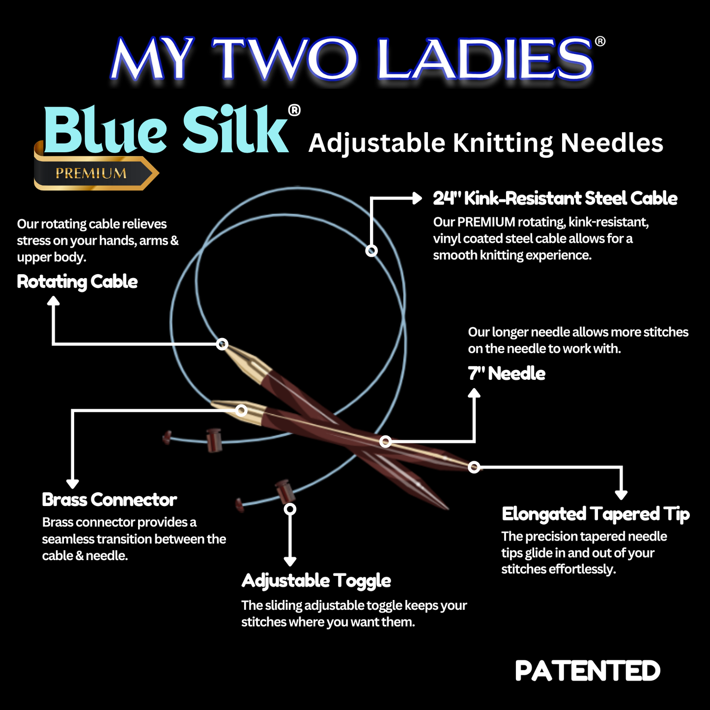 Blue Silk | Big Blanket Set | Adjustable Knitting Needles | 4 Sizes | US13, US15, US17, US19 | w/custom case - Prismatic Fiber Arts